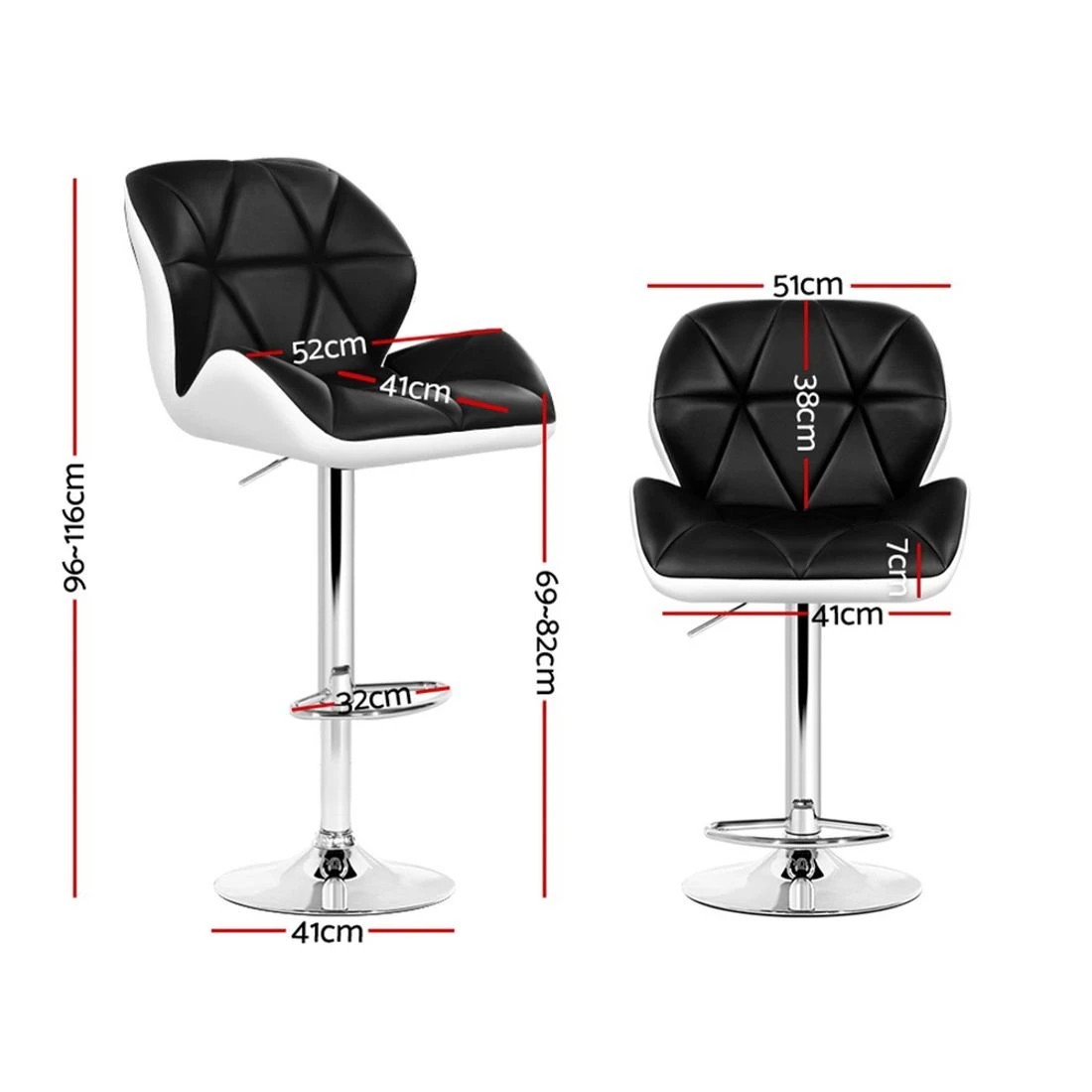 2 Artiss 4x Bar Stools Gas Lift Padded Leather  & - White, 2 of 5