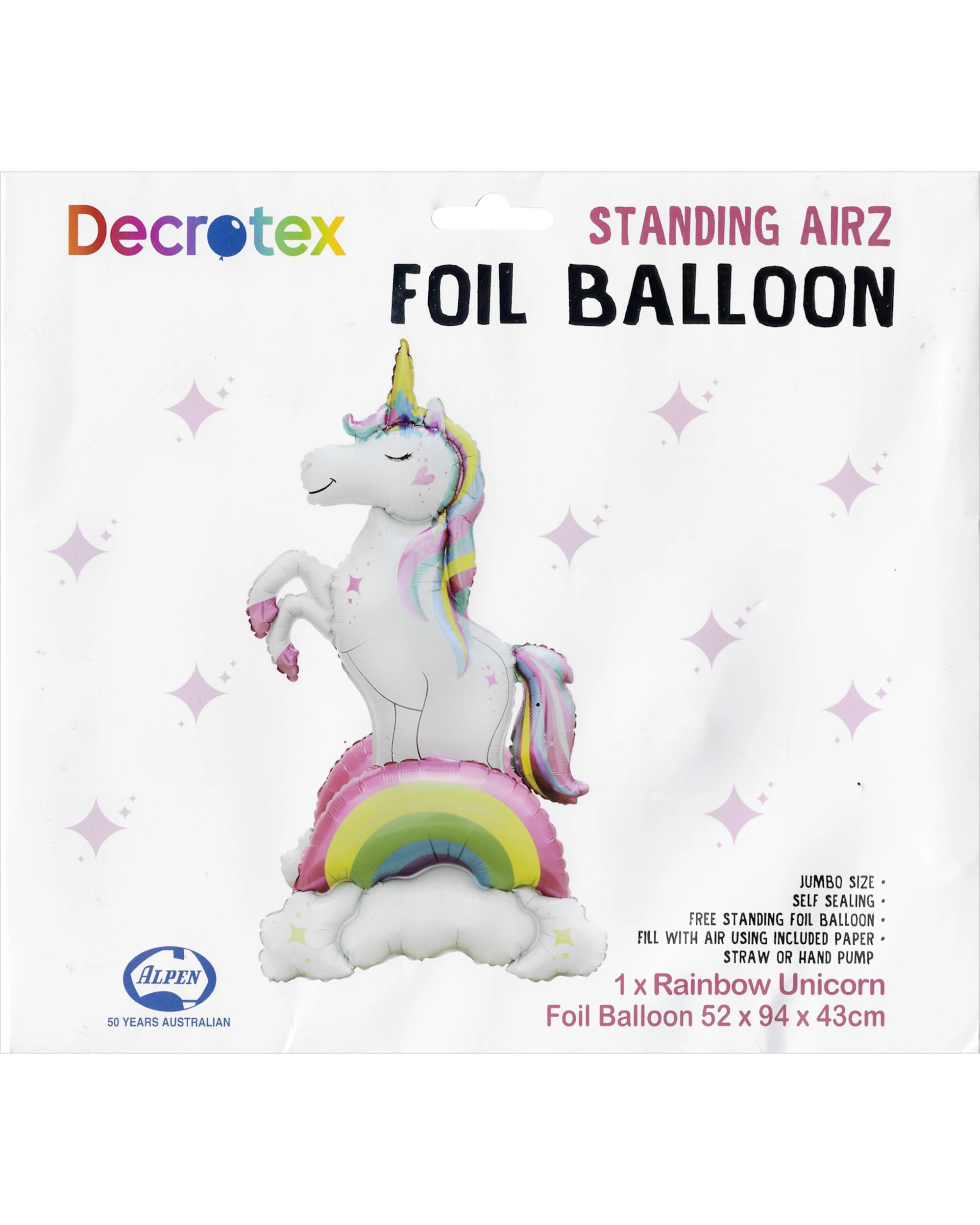 2 Standing Airz Rainbow Unicorn Air Fill Foil Balloon (94cm), 2 of 3
