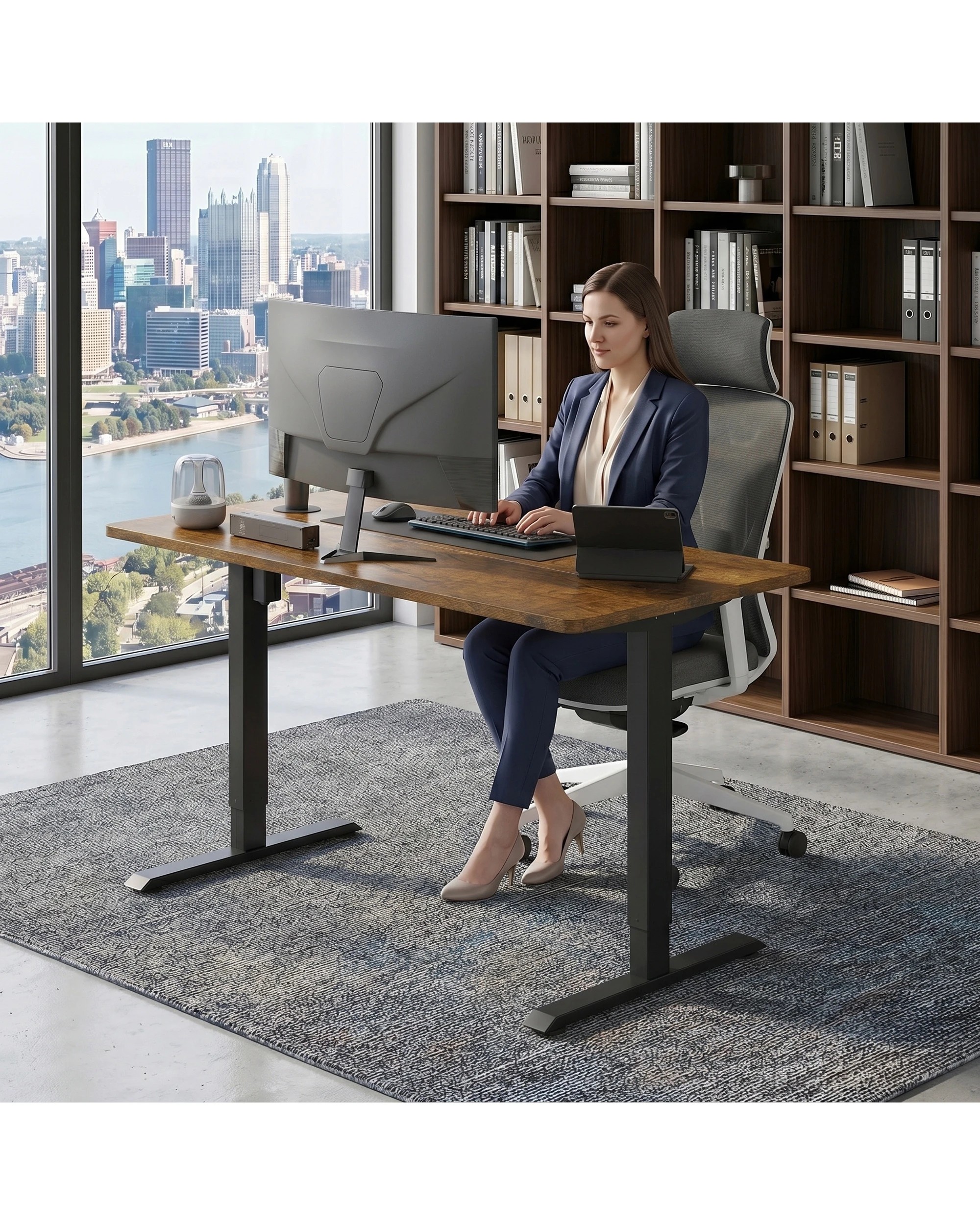 7 Advwin Electric Standing Desk 120×60cm Height Adjustable Sit Stand Table with Smart Memory Panel - Brown, 7 of 7