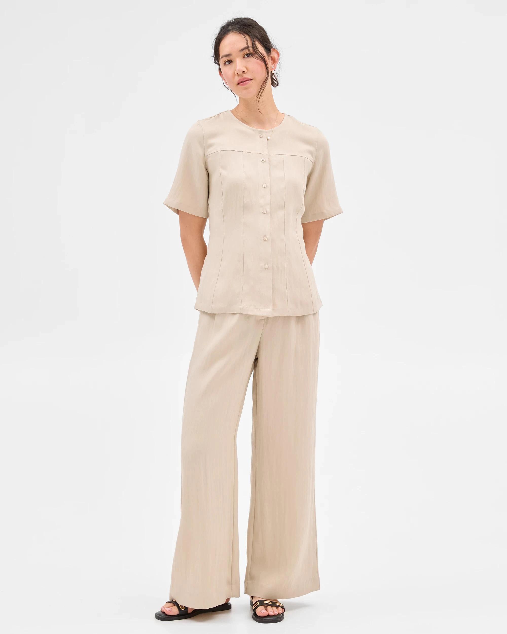 1 Summer Twill Pleat Waist Wide Leg Pants - Preview SAGE, 1 of 6