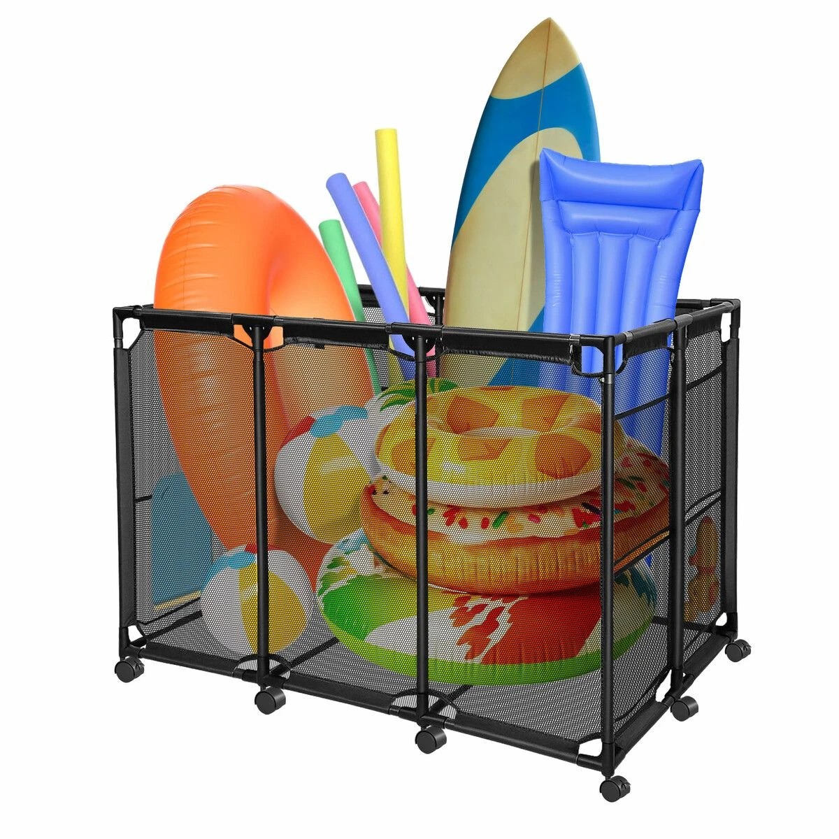 4 AUSWAY Pool Storage Bin Cart Poolside Toys Box Floats Noodles Container Organizer, 4 of 5