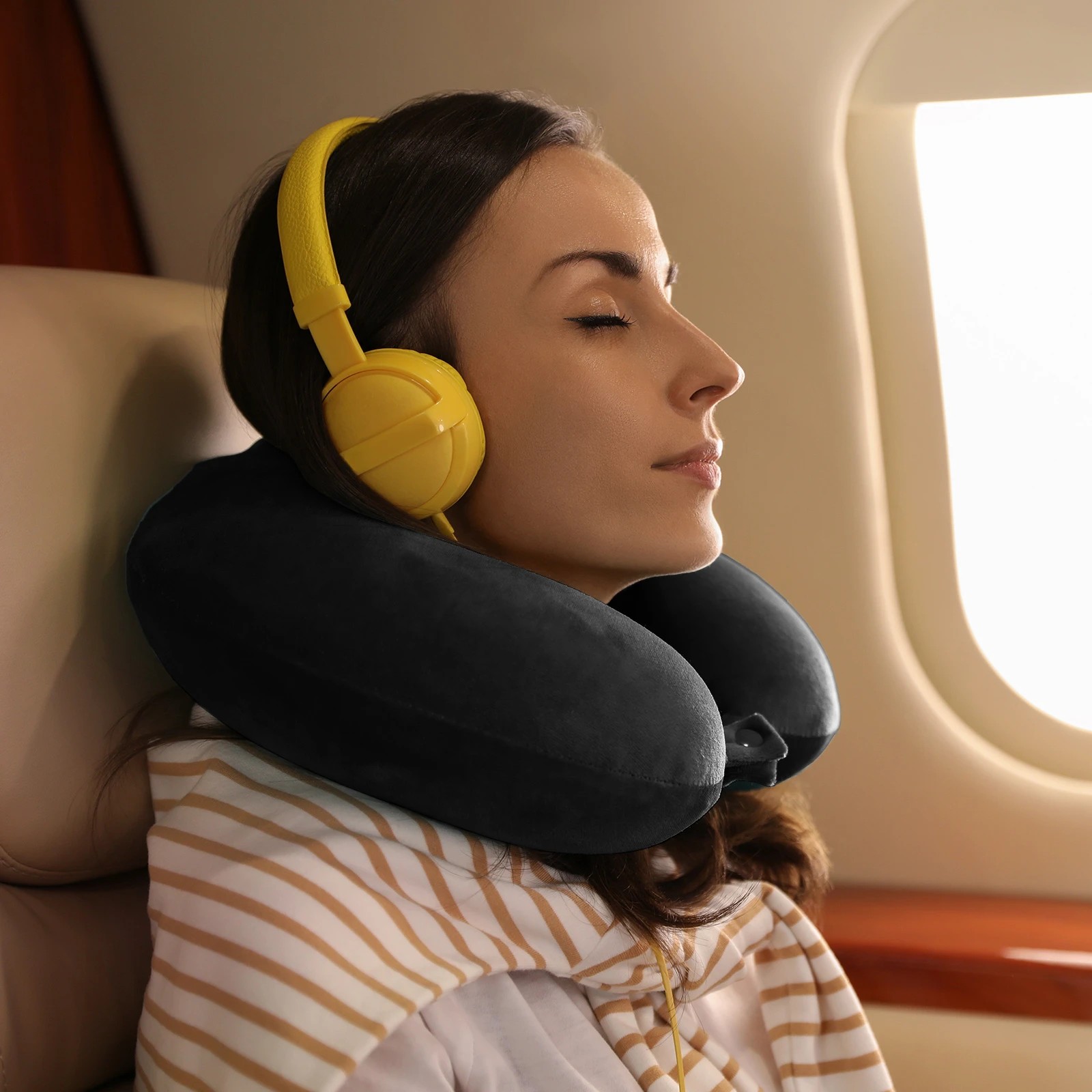 2 Milano Décor Memory Foam Travel Neck Pillow With Clip Cushion Support Soft - Black, 2 of 7