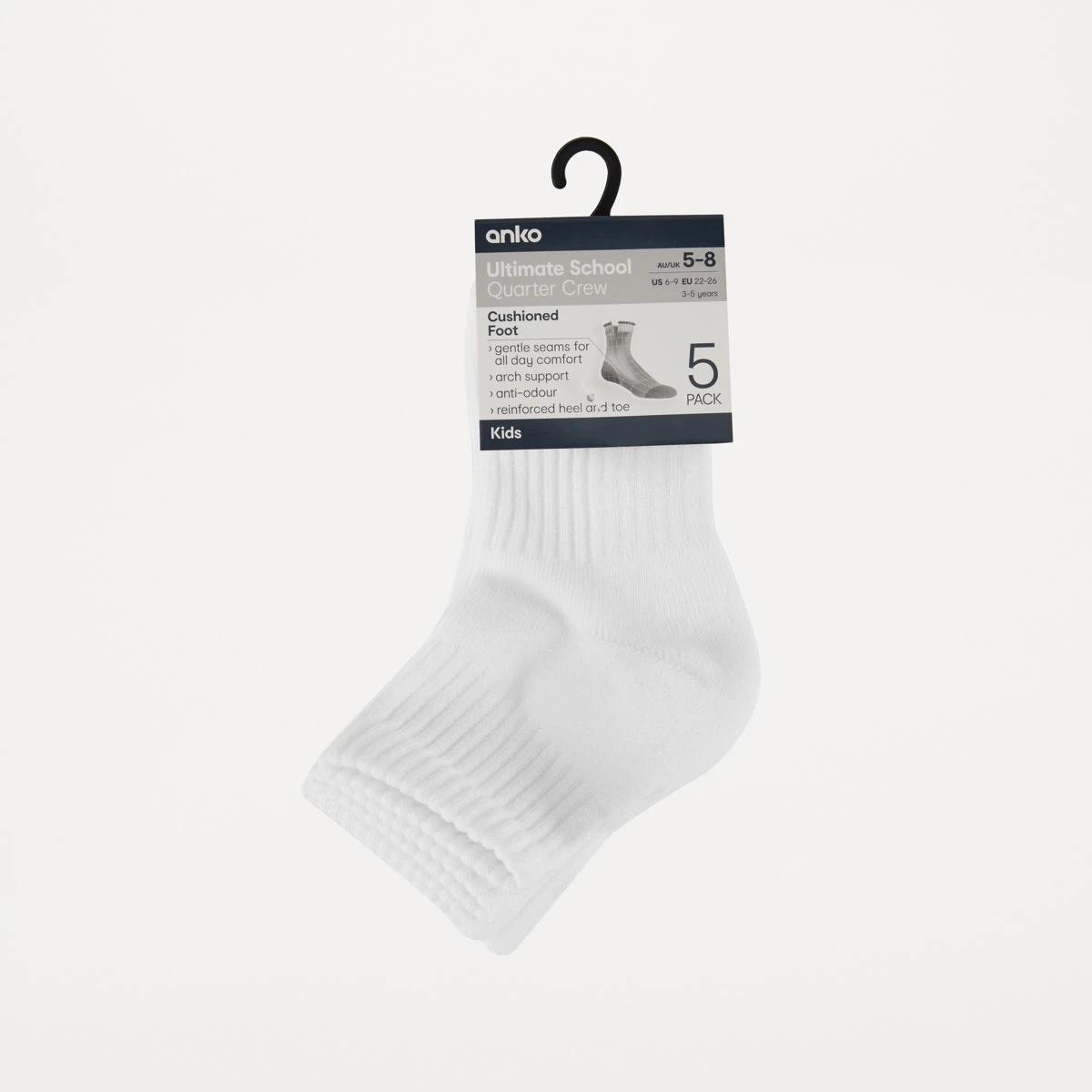 3 5 Pack Ultimate School Quarter Crew Socks WHITE, 3 of 3
