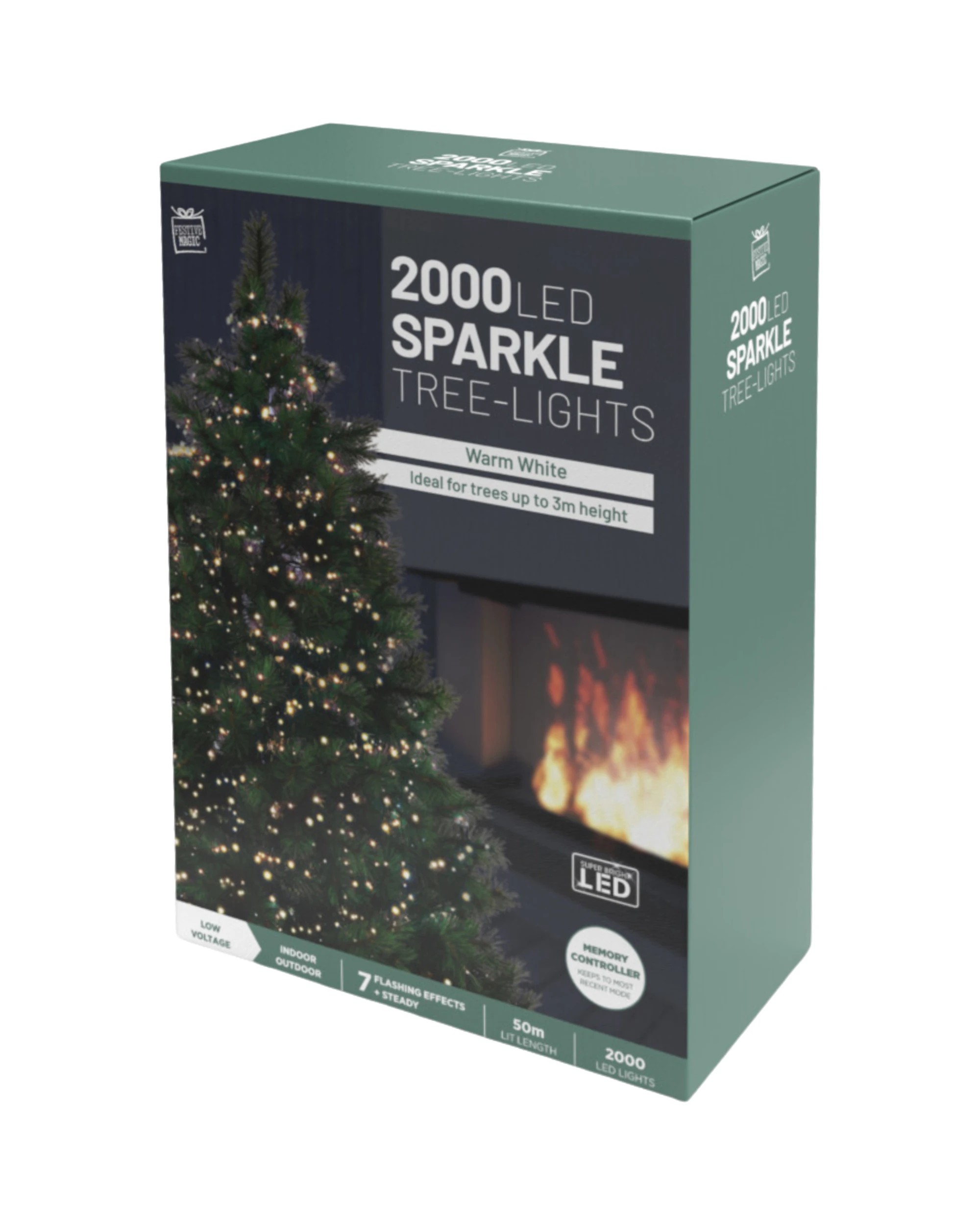 Festive Magic 2000 LED Sparkle Tree Lights 50m - White - Kmart