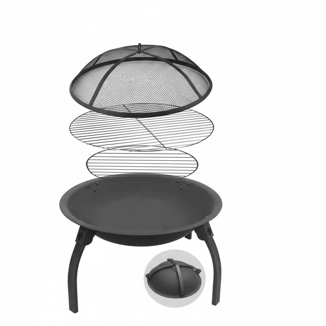 6 Fire Pit BBQ  Smoker Portable Outdoor Camping Pits Patio Fireplace 22" - Black, 6 of 7