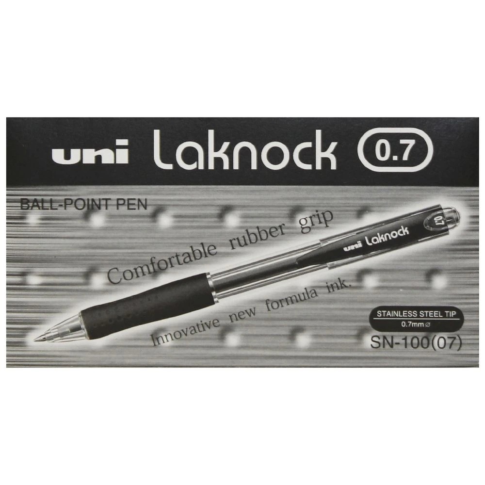 4 Uni Laknock Fine Retractable Ballpoint Pens Black 12 Pack, 4 of 4