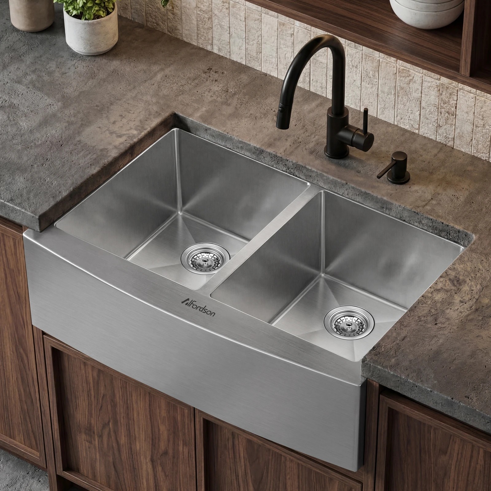 2 Alfordson Farmhouse Kitchen Sink 81x50cm Stainless Steel Basin Double Bowl - Silver, 2 of 9