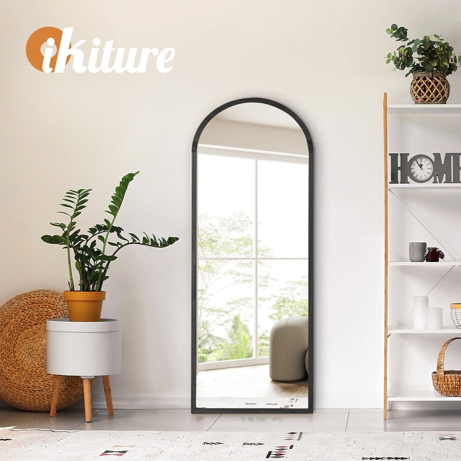 9 Oikiture Wooden Full Length Mirror 166x60cm Arched Dressing Floor Mirrors
 - Black, 9 of 9