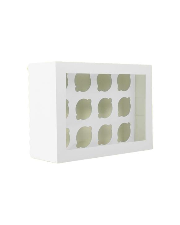 Bake Group Papyrus Scalloped Tall Cupcake Storage Box 12 Hold - White