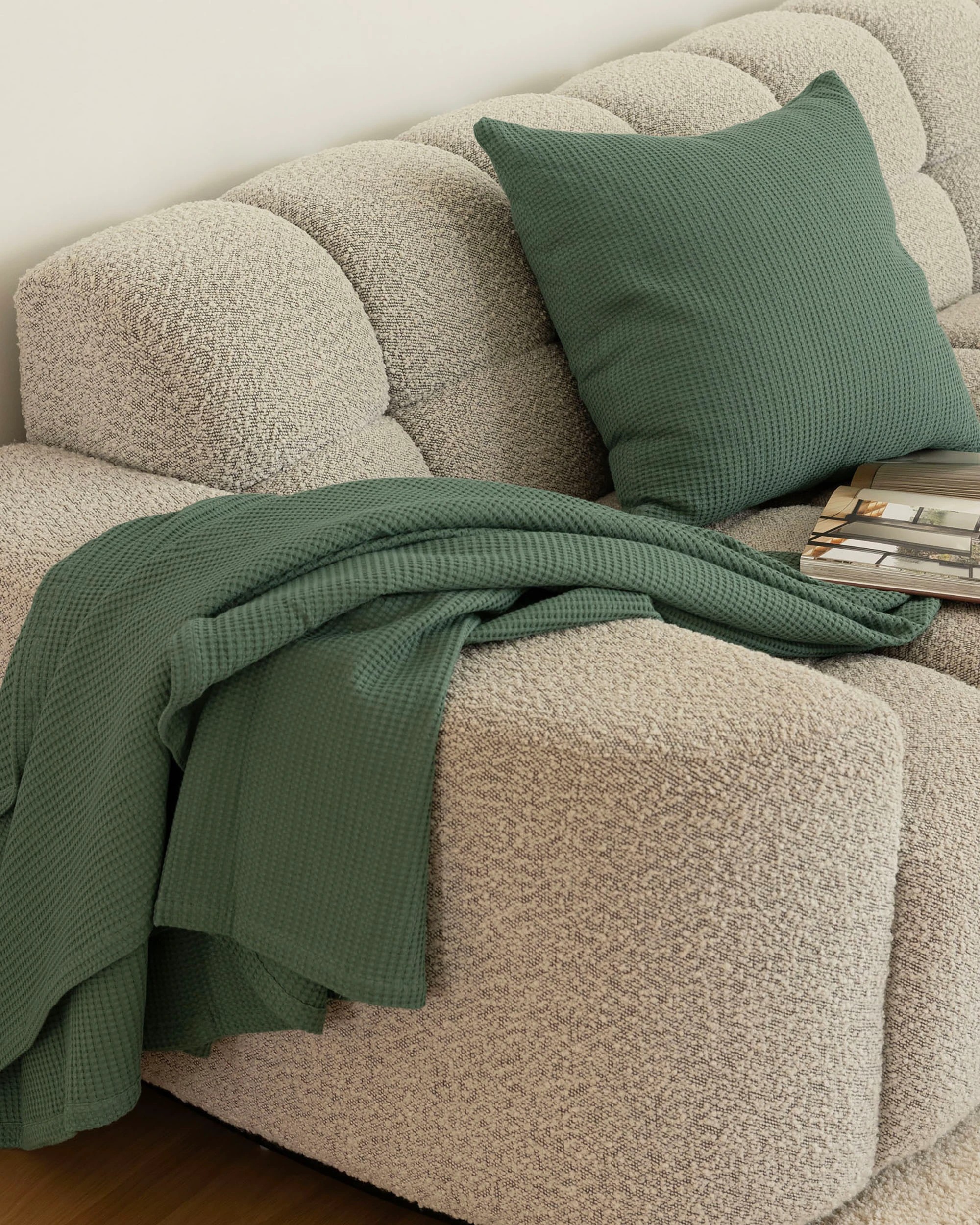 2 Bambury Milo Cotton Soft Waffle Textured Throw Juniper - Green, 2 of 5