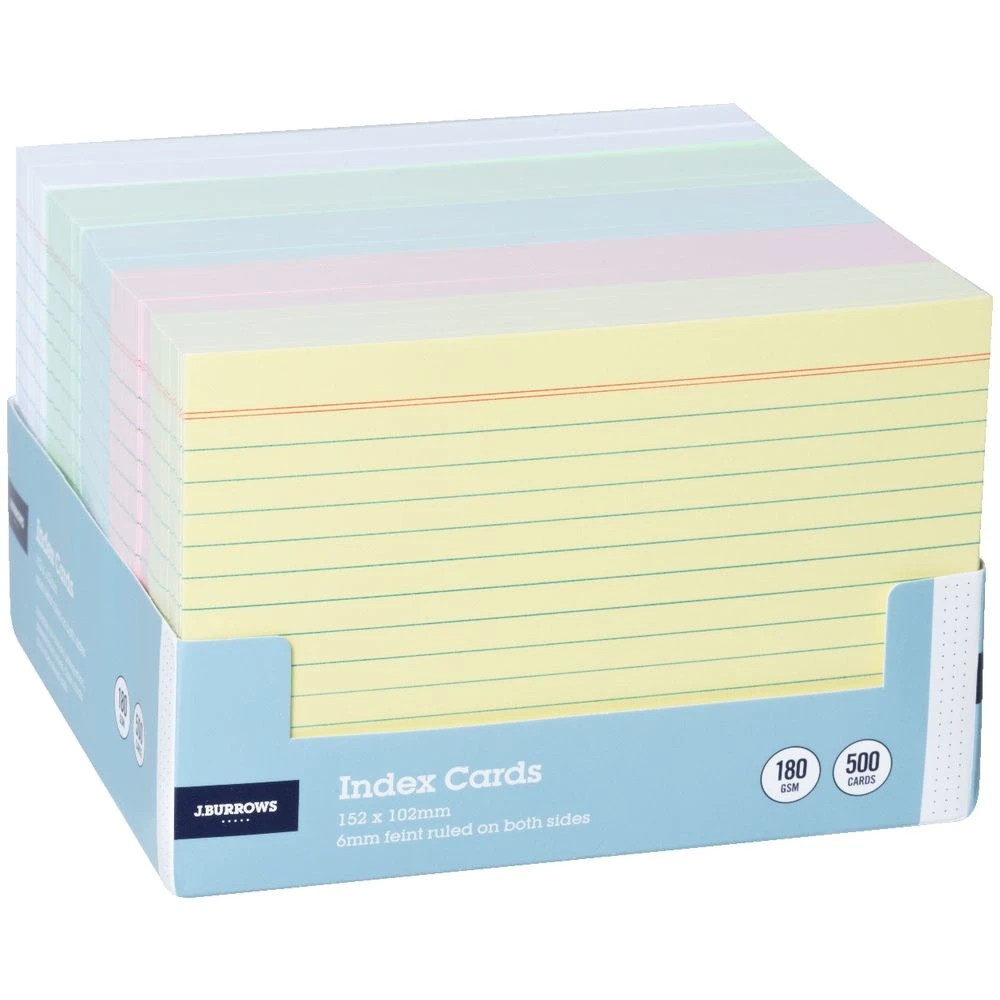 3 J.Burrows Index Cards Ruled 152 x 102mm Assorted 500 Pack, 3 of 4