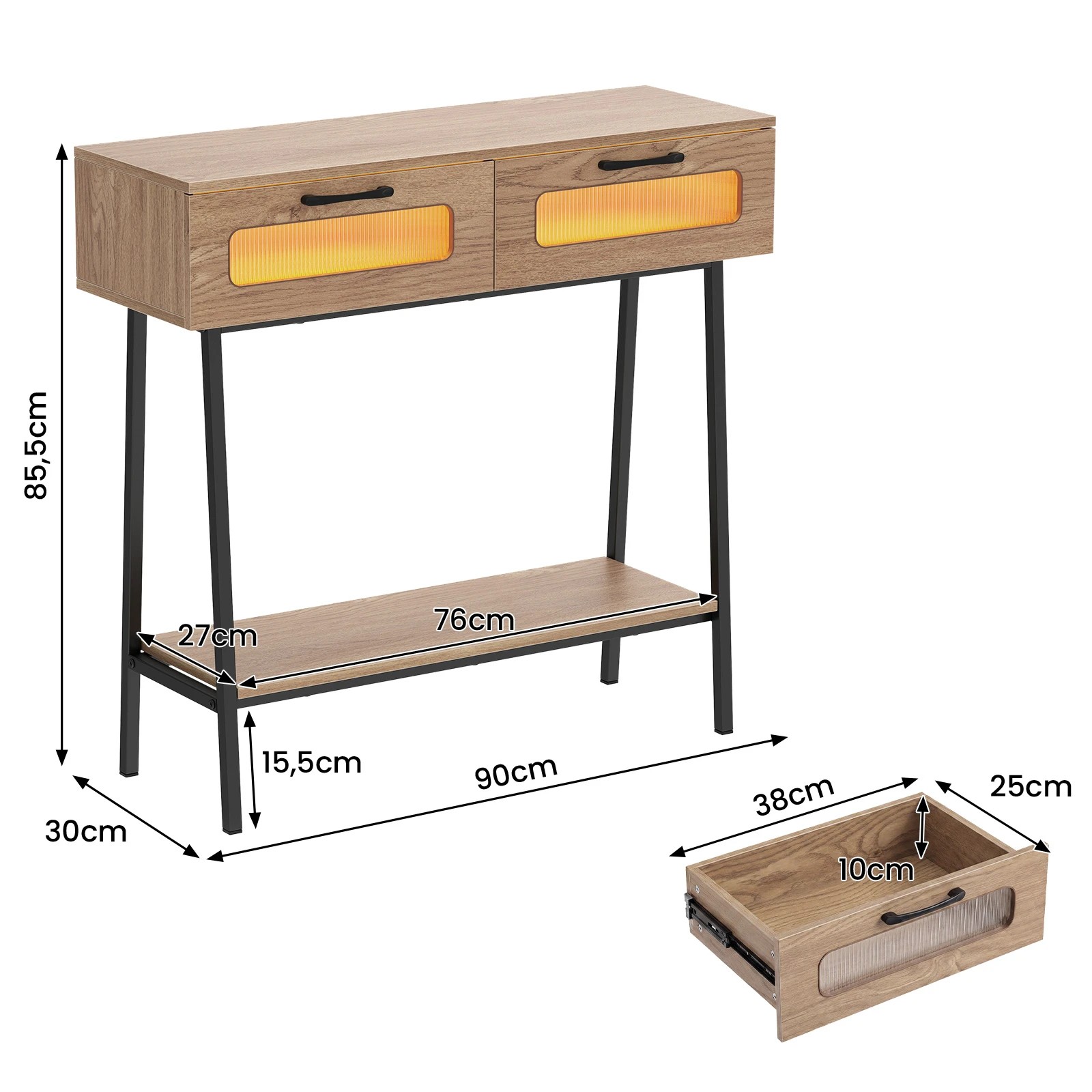 2 Costway Farmhouse Console Table w/LEDs 2-Tier Narrow Sofa Side Table, 2 of 7