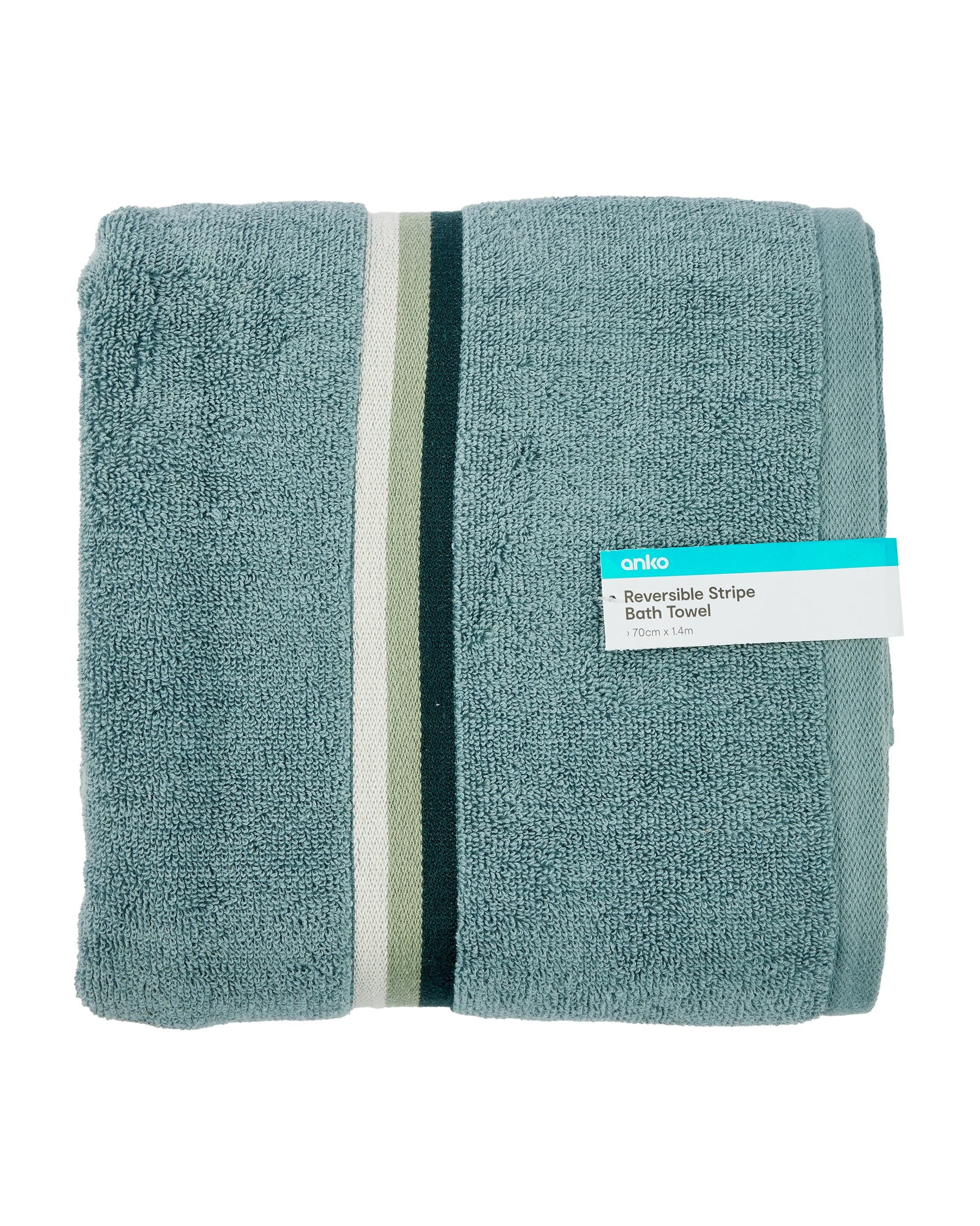 5 Stripe Reversible Cotton Bath Towel - Blue, 5 of 5