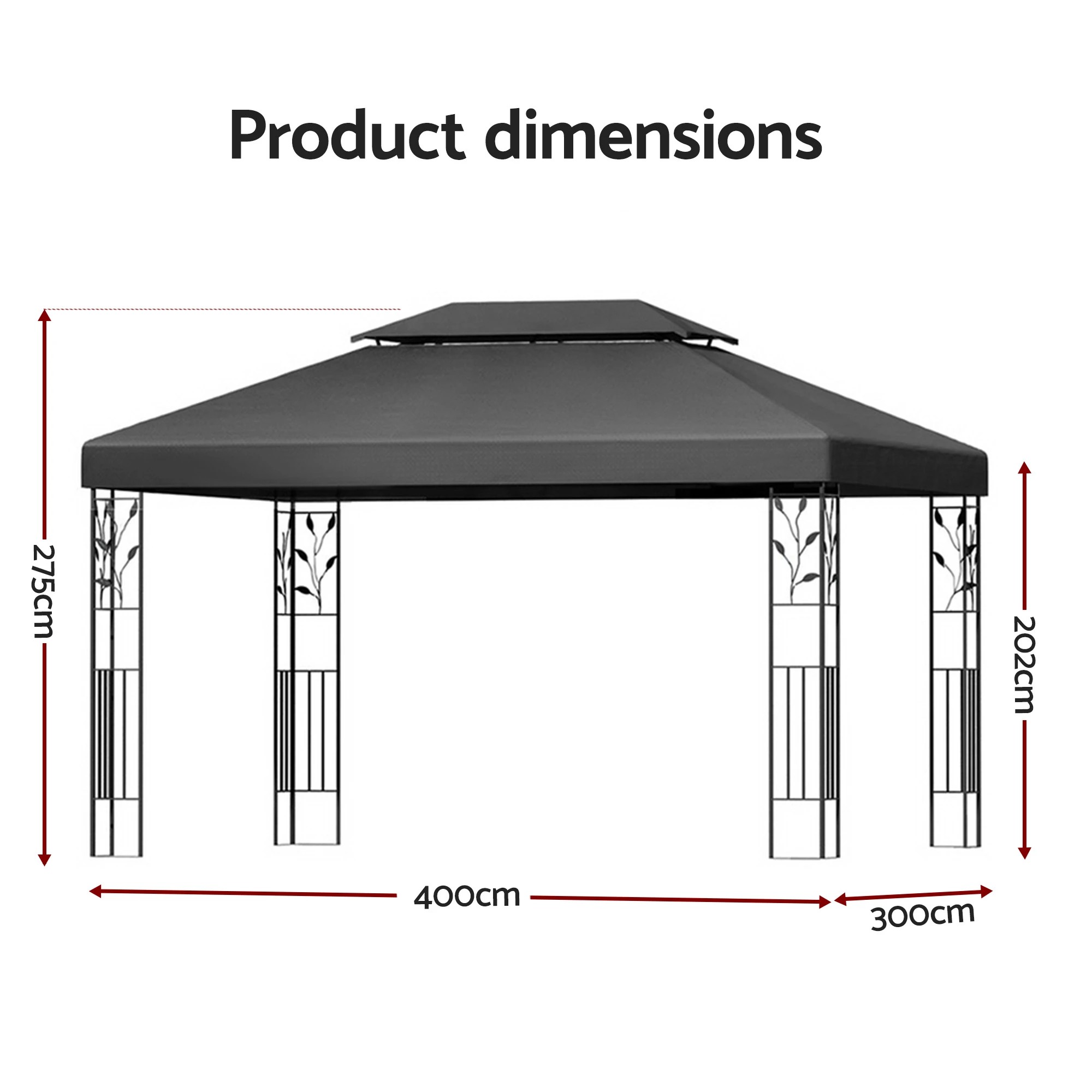 2 Instahut Gazebo 4x3m Marquee Outdoor Wedding Party Event Tent Home Iron Art Shade - Grey, 2 of 6