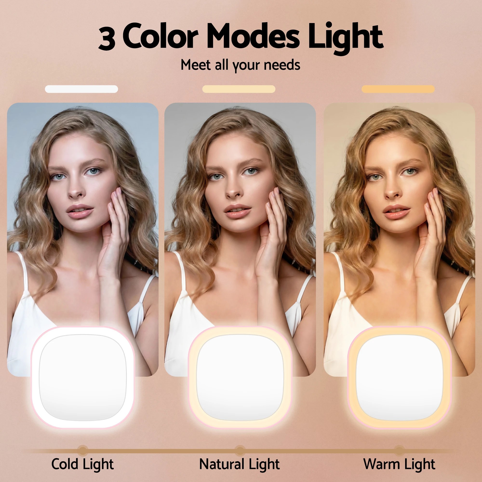 3 Embellir LED Compact Mirror Lighted Travel Makeup Mirror Pocket-Sized 1x 10x Magnification Square - Pink, 3 of 7