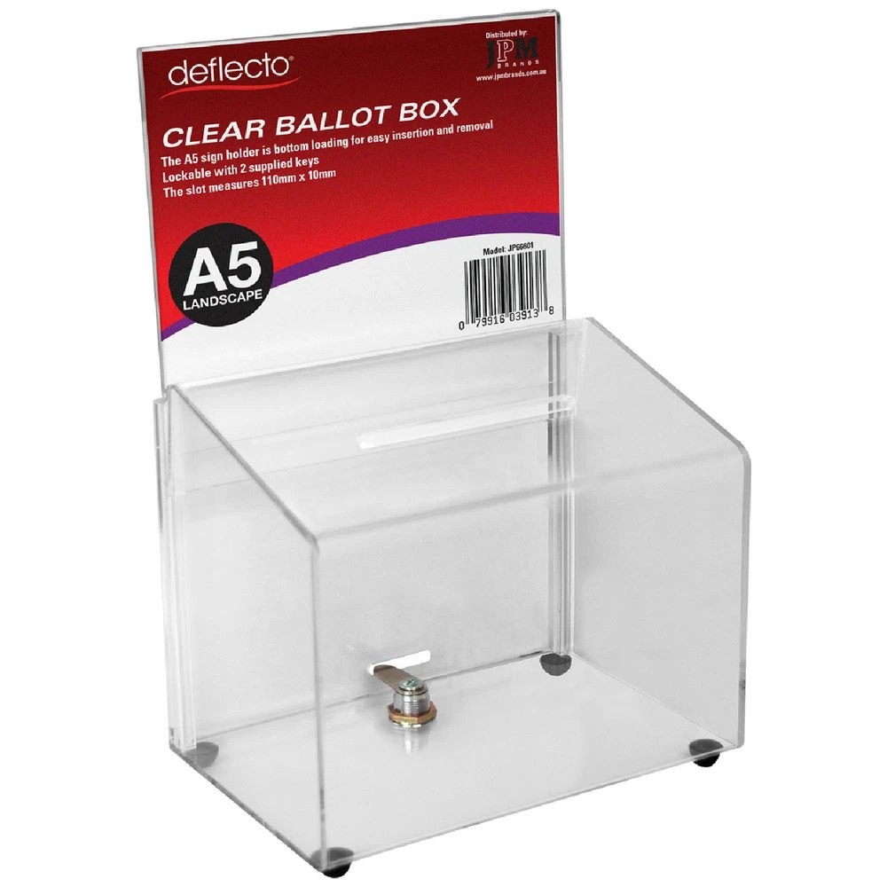 1 Deflecto Ballot/Donation Box A5 Landscape Clear, 1 of 1