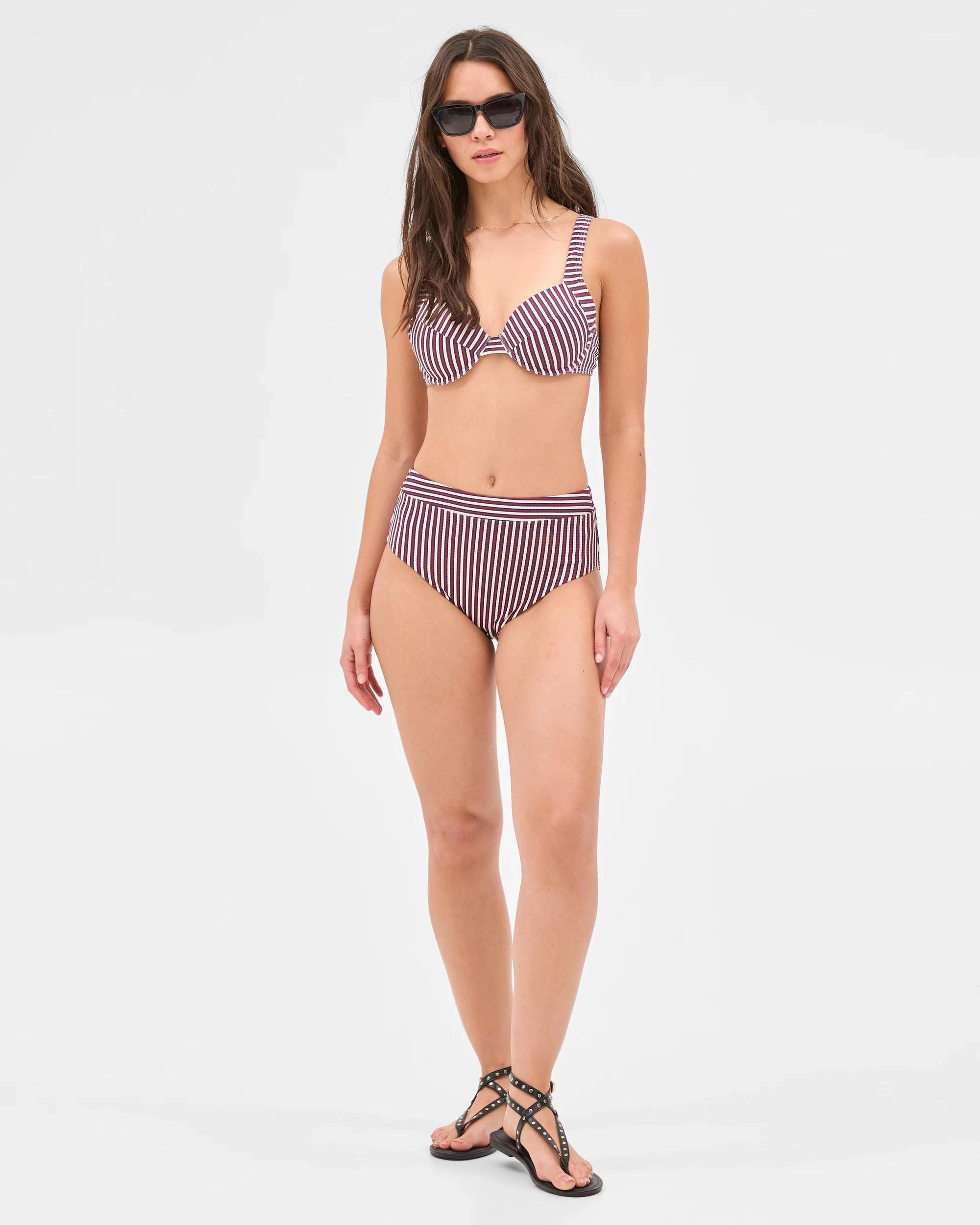 1 Target Resort High Waisted Honeycomb Bikini Bottoms - Shape Your Body NAVY/RED STRIPE, 1 of 10