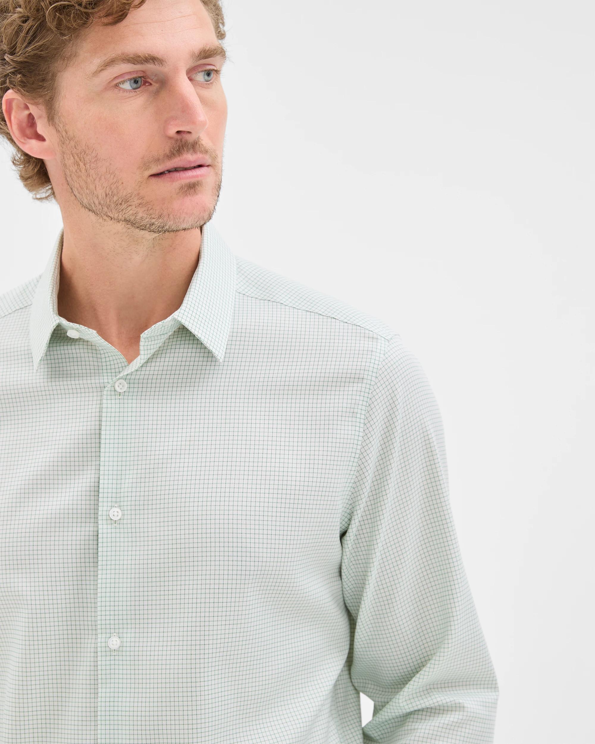 5 Preview Australian Cotton Long Sleeve Shirt DOBBY GREEN CHECK, 5 of 7