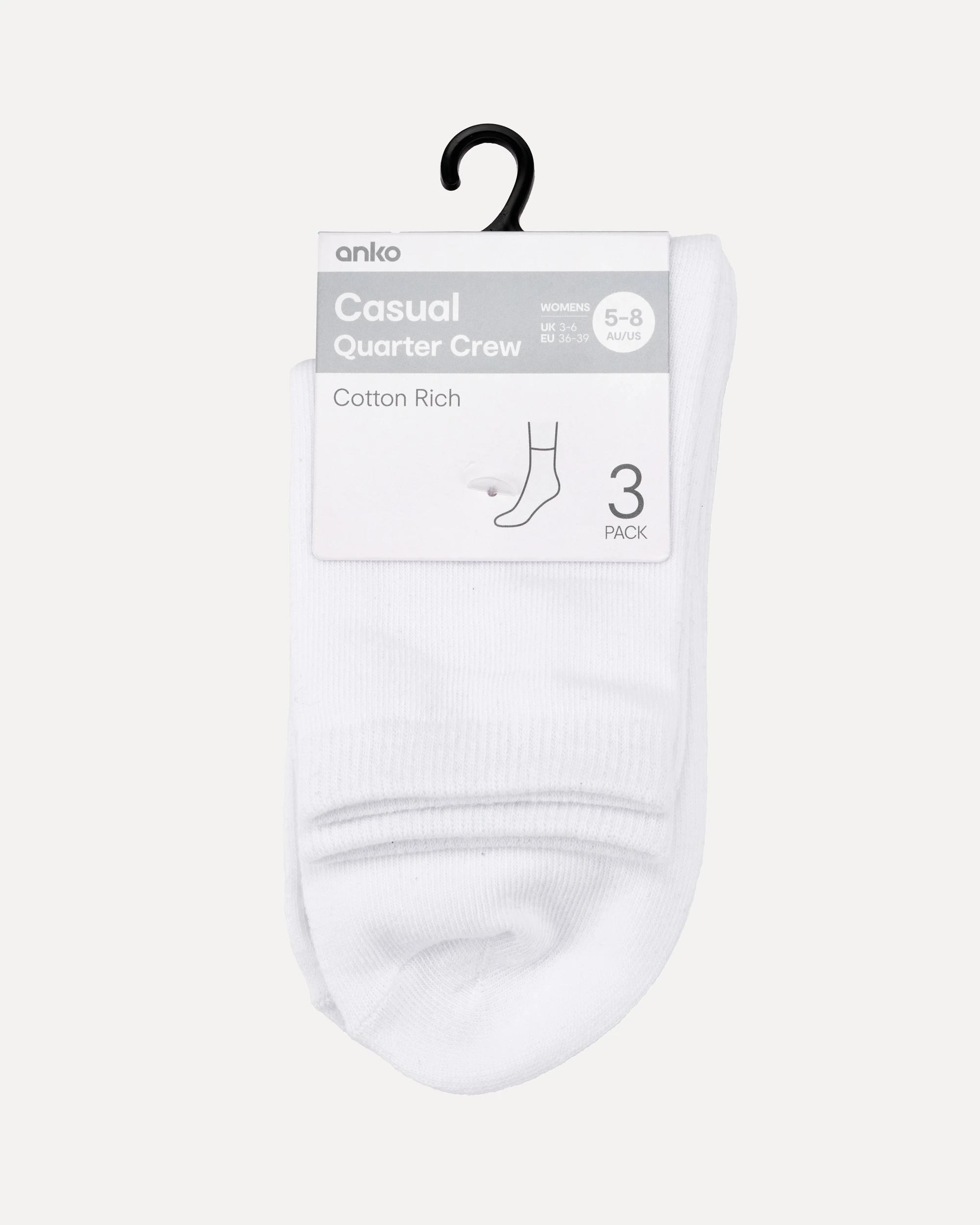 3 3 Pack Casual Quarter Crew Socks White, 3 of 3