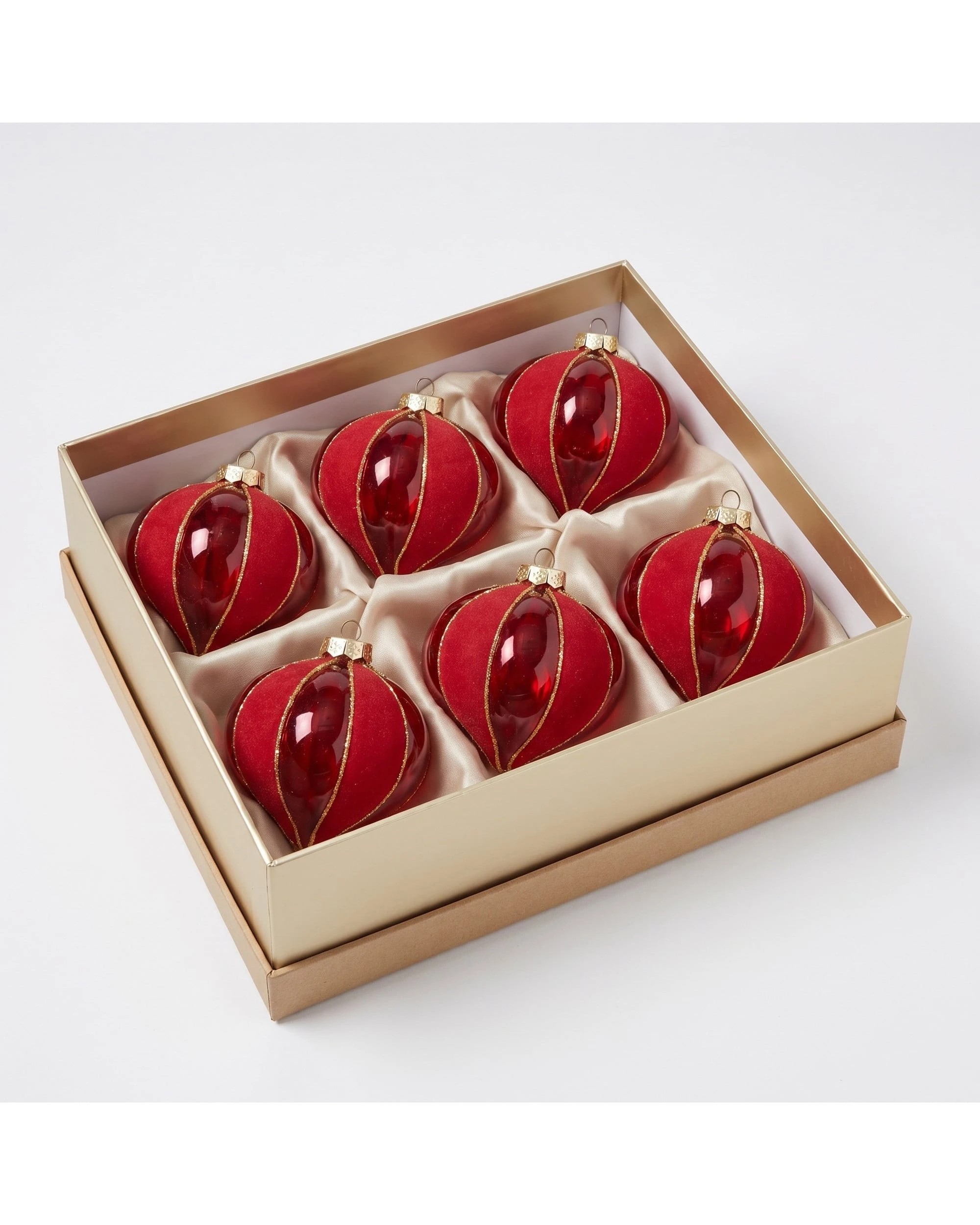 3 Christabelle 6 Red Glass Christmas Baubles Onion Shape 10cm Xmas Tree Decorations Hanging Ornaments Gift Boxed Set - Red, 3 of 7