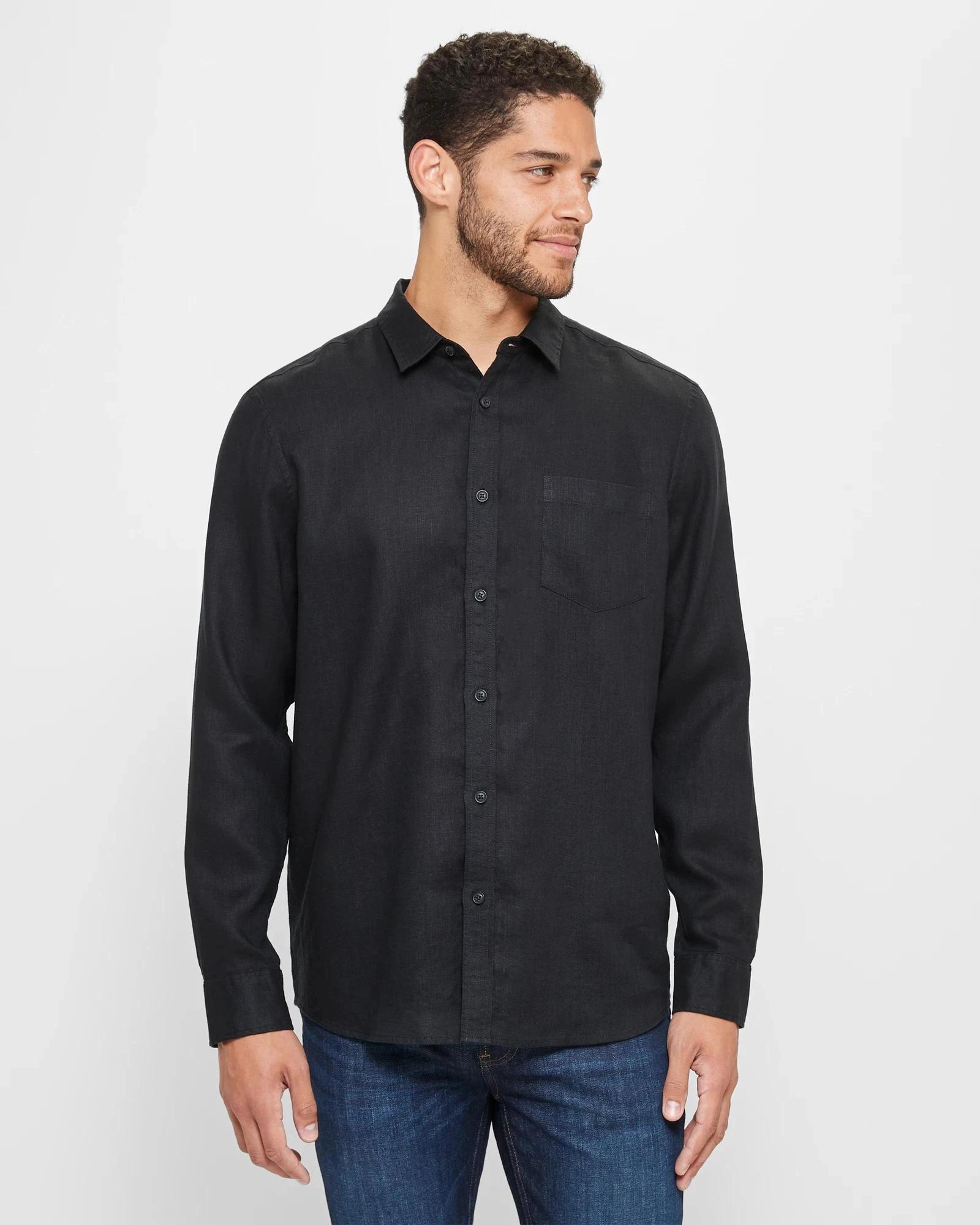 1 Target European Linen Long Sleeve Shirt BLACK, 1 of 5