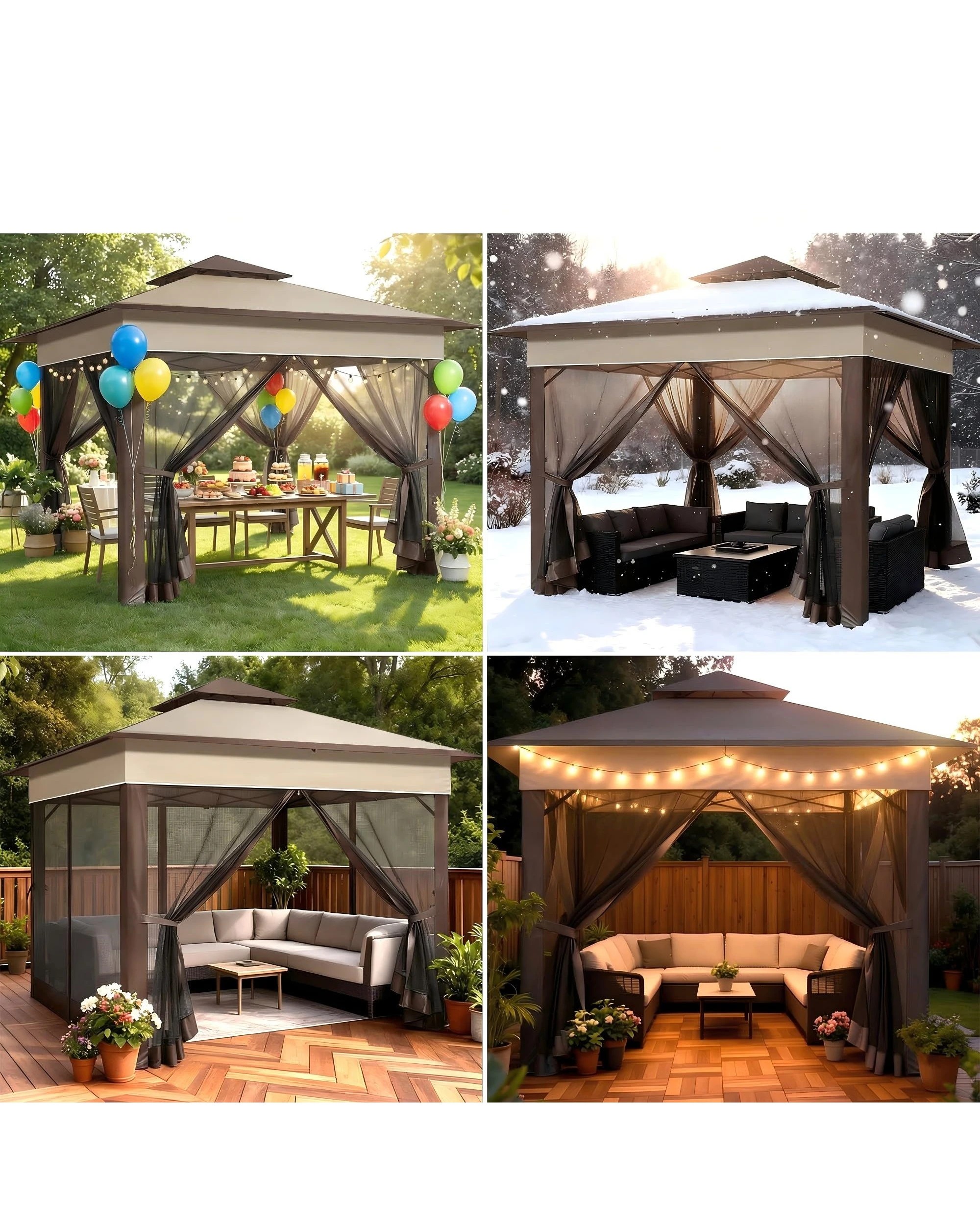 6 Advwin 3.3x3.3m Gazebo Marquee Pop-up Folding Canopy with 4 Mesh Panels - Beige, 6 of 7