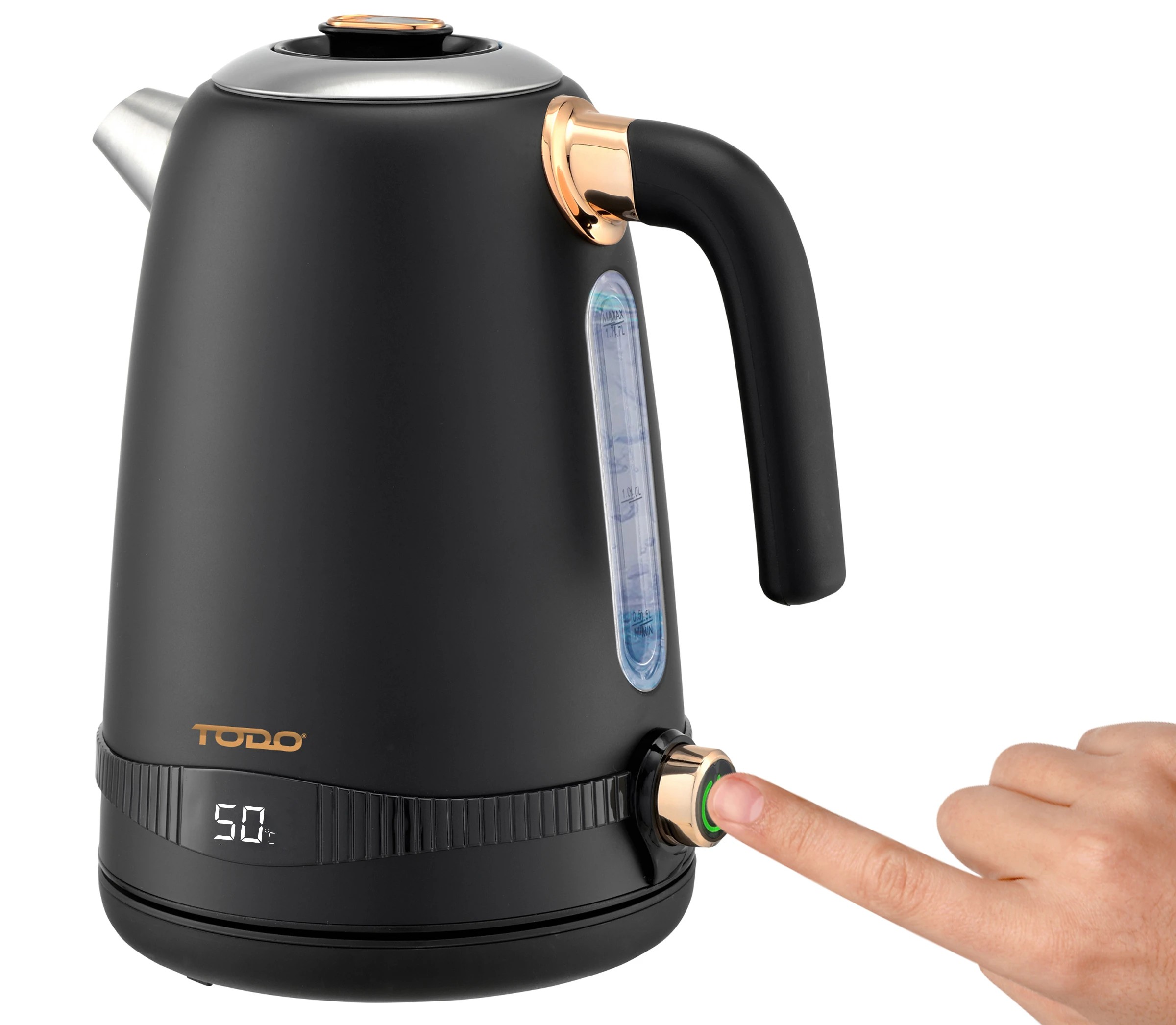 2 TODO 1.7L Stainless Steel Cordless Kettle Keep Warm Electric Led Water Jug - Black, 2 of 6