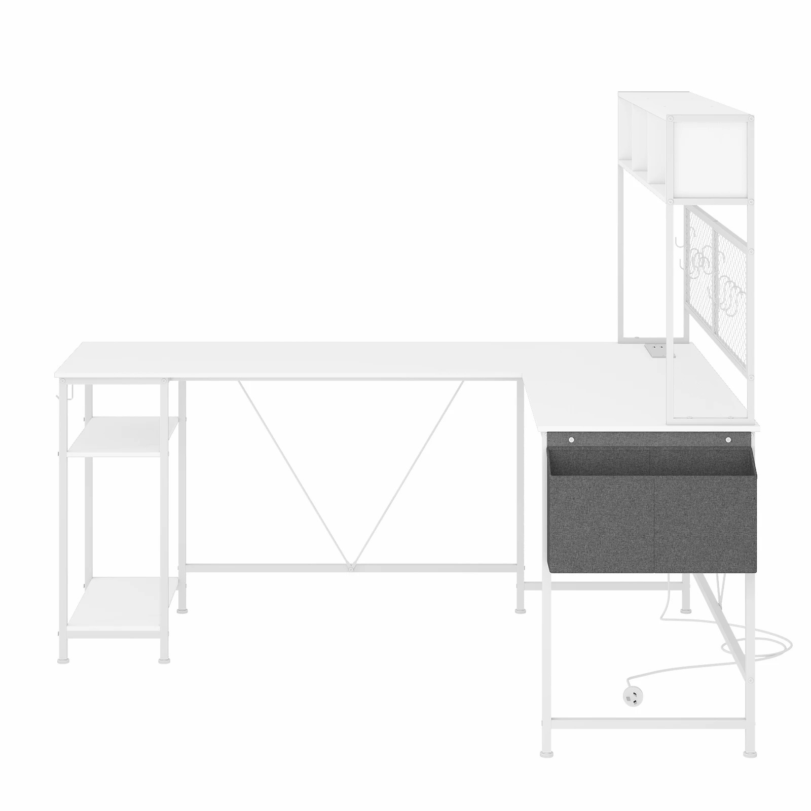 5 Advwin 170cm L Shaped Gaming Desk With Led Lights & Power Outlets Reversible Storage Shelf Computer Corner Desk White, 5 of 9