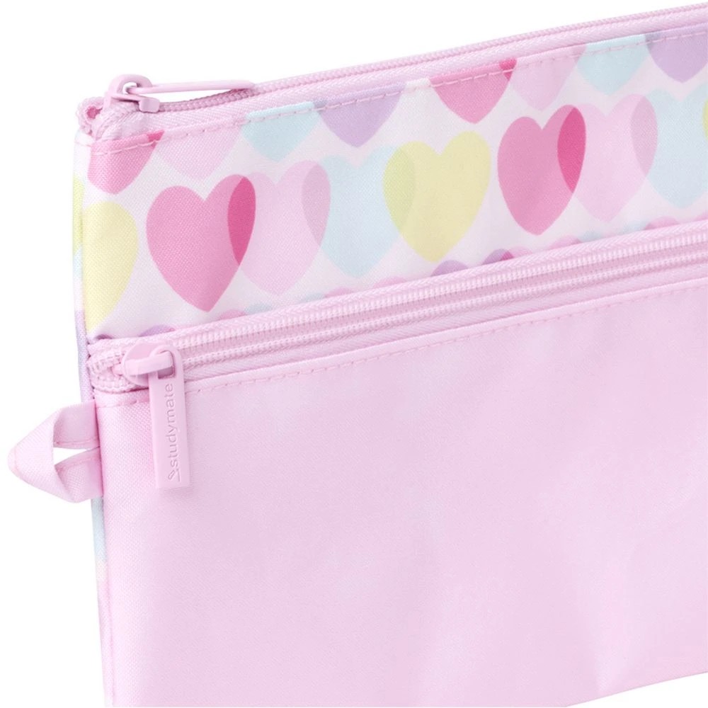 3 Studymate Medium Twin Zip Pencil Case Hearts, 3 of 3
