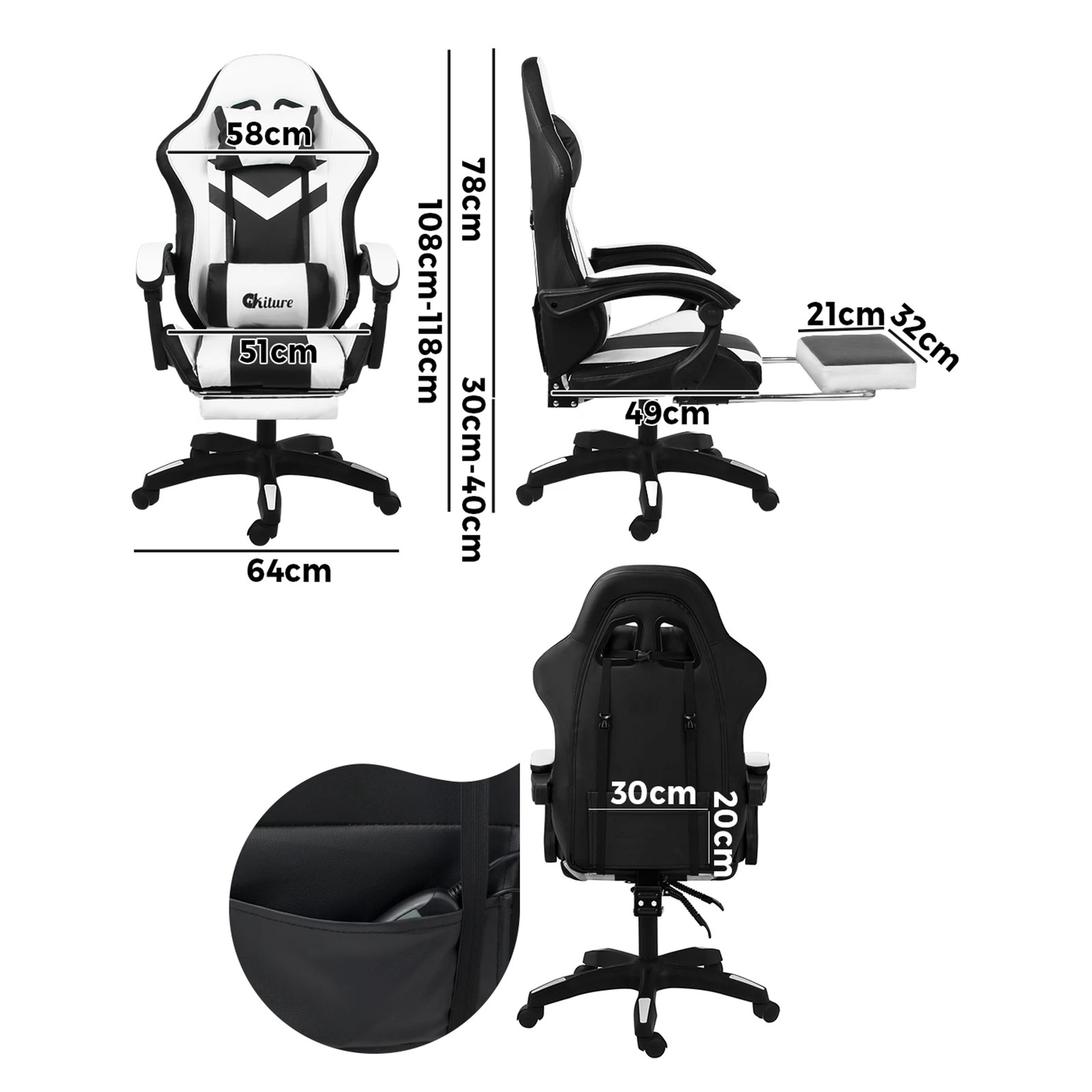 4 Oikiture 8-points Massage Gaming Chair Led
 - Multi, 4 of 8