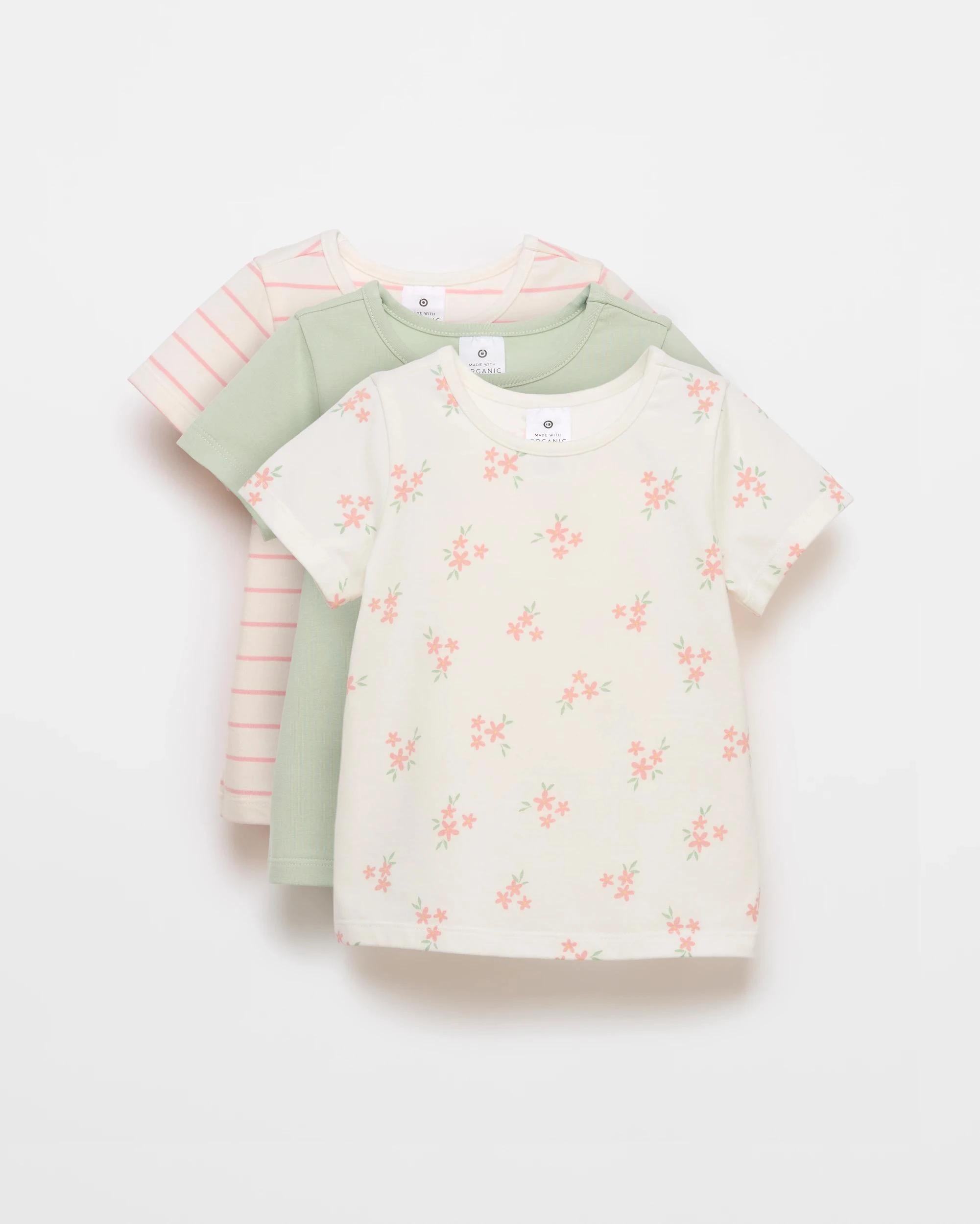 1 Target Baby Baby Organic Cotton Print Short Sleeve T-shirts 3 Pack PINK FLORAL, 1 of 4