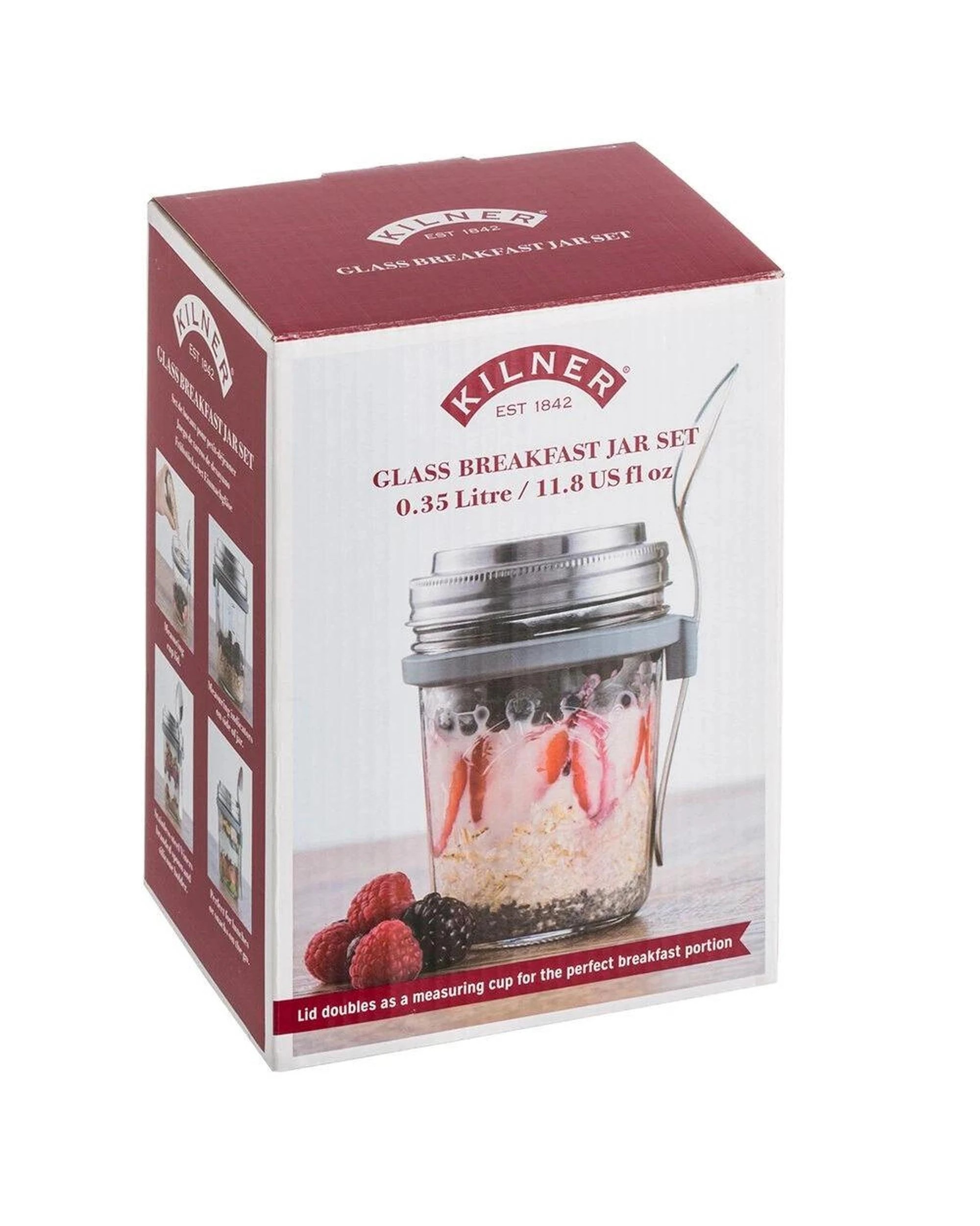 6 Kilner Breakfast Jar Set 350ml With Spoon - Reusable Glass Jar With Portion Lid
 - Plain, 6 of 6