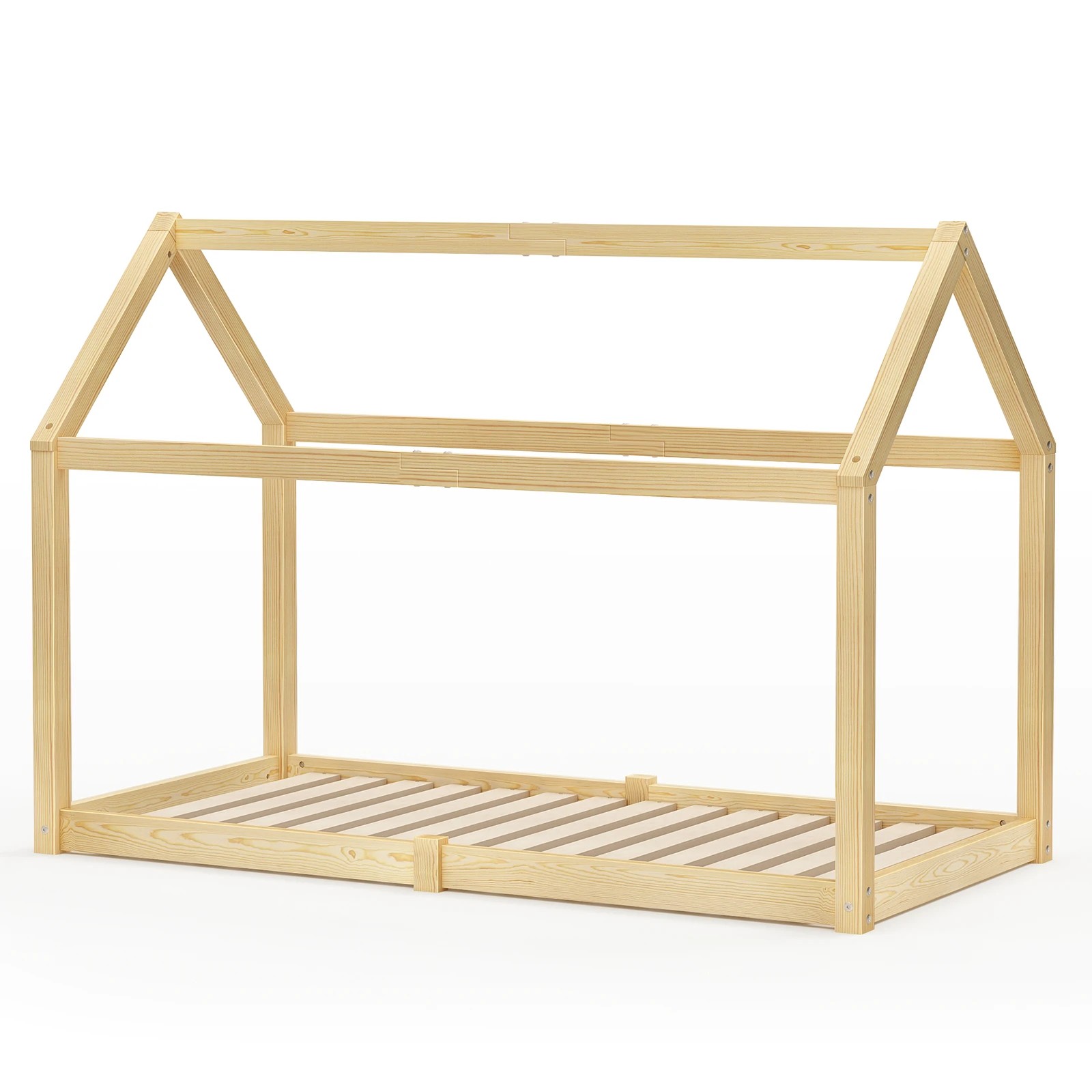 1 Alfordson Kids Bed Frame Wooden Timber Single House Frame Platform Rocco - Natural, 1 of 10