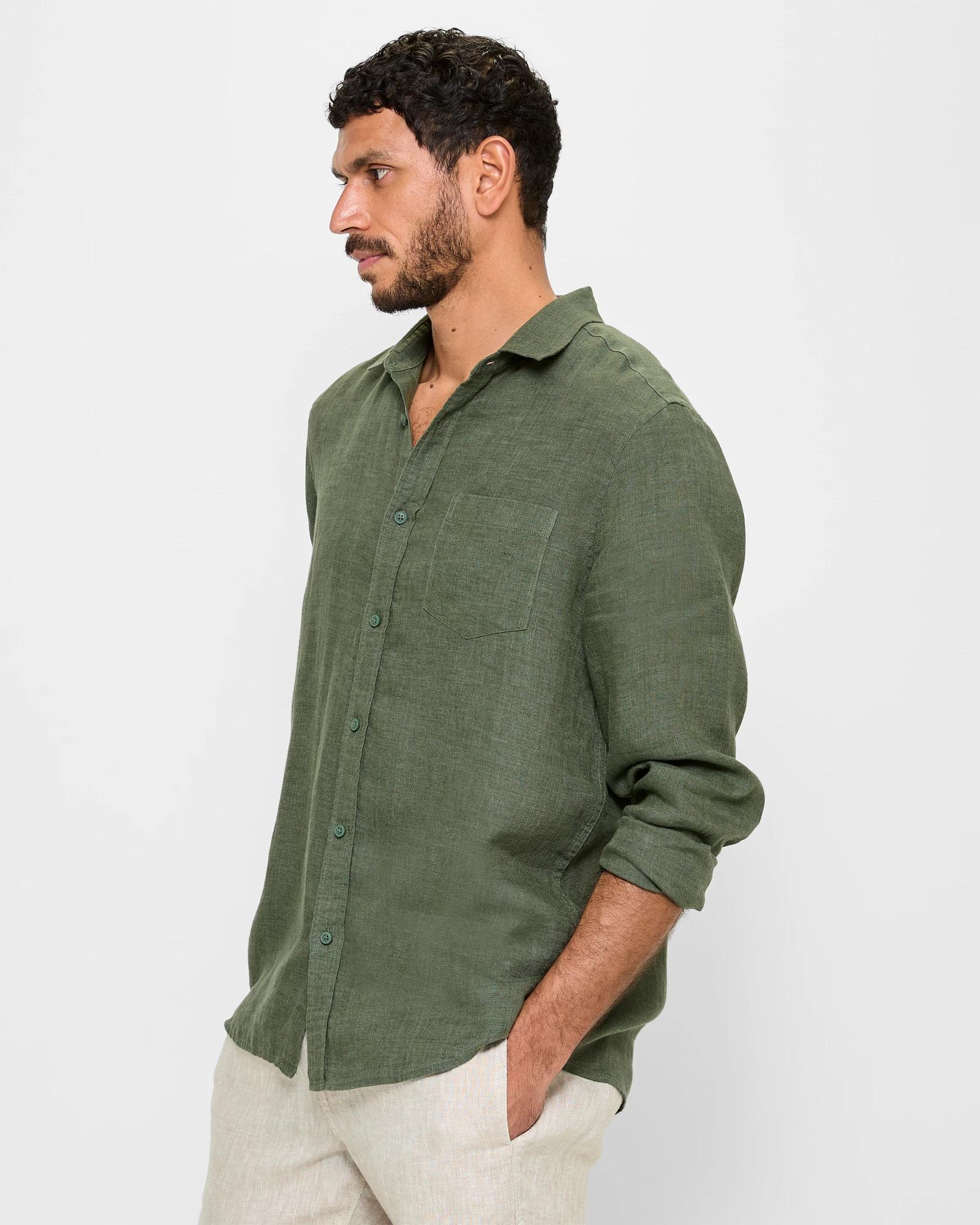 3 Target Man European Linen Men's Long-sleeve Shirt — Lightweight, Regular Fit KHAKI, 3 of 5