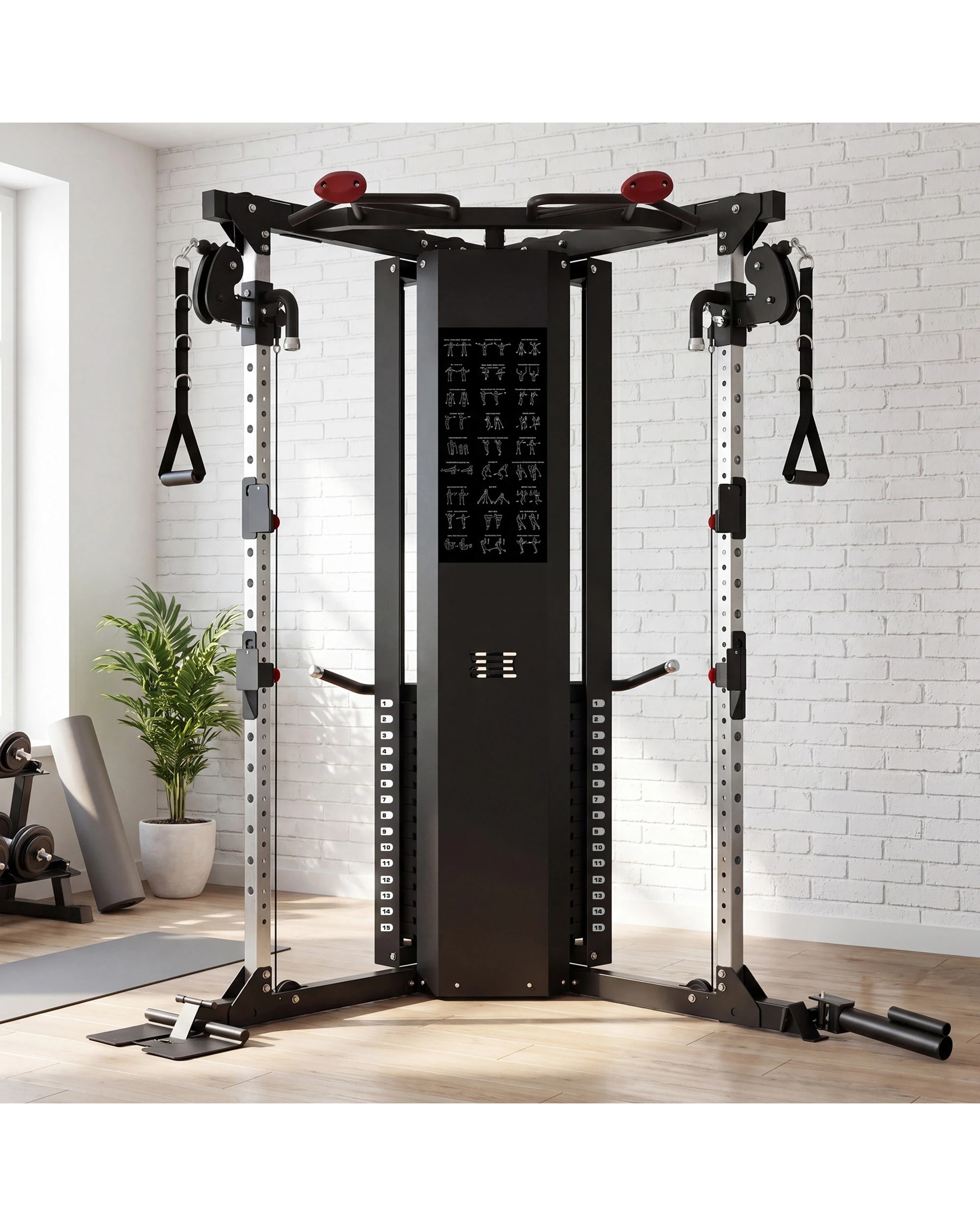 4 Powertrain Functional Trainer Power Rack - Dual 36kg Weight Stacks, V-Shaped Corner Frame - Black, 4 of 7