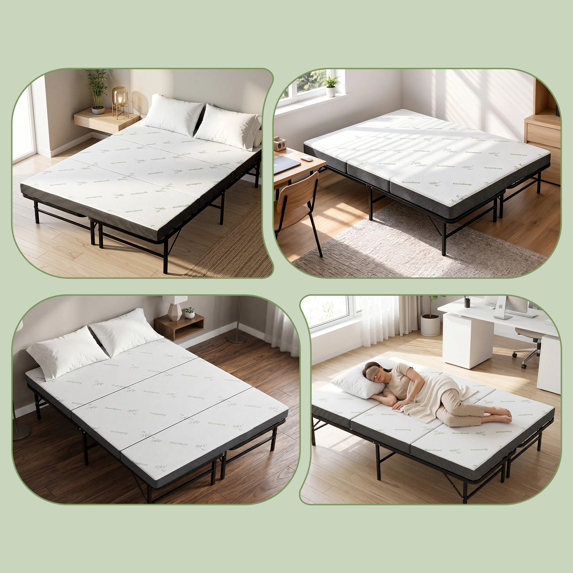 7 Giselle Bedding Giselle Folding Bed with Mattress Double Portable Foldable Guest Bed Bamboo Cover - Multi, 7 of 9