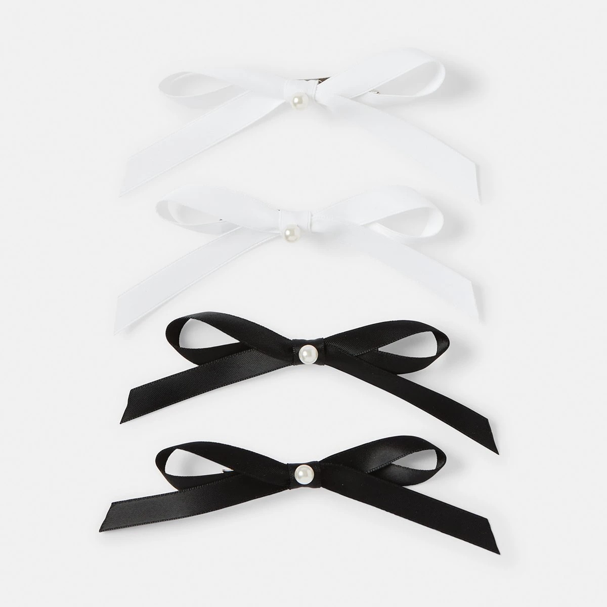 2 4 Pack White and Black Bow Pearl Hair Clips, 2 of 4