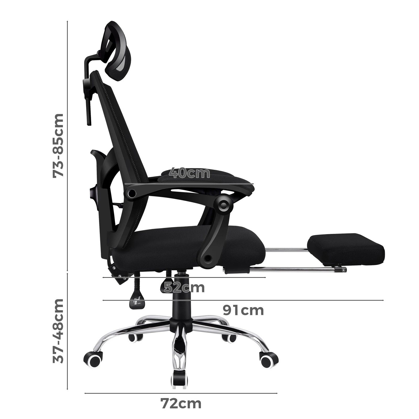 4 Alfordson Mesh Office Chair Gaming Executive Fabric Seat Racing Footrest Recline - Black, 4 of 10