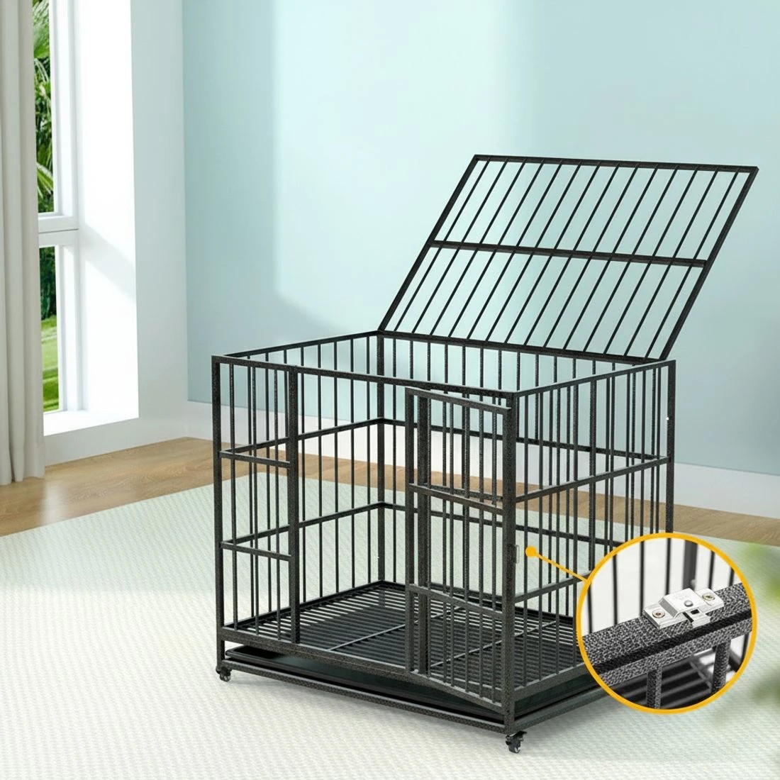 5 i.Pet Dog Cage Crate Large Puppy Cat Anti Bite Pet Kennel Wheels w/Tray 37'' - Black, 5 of 6