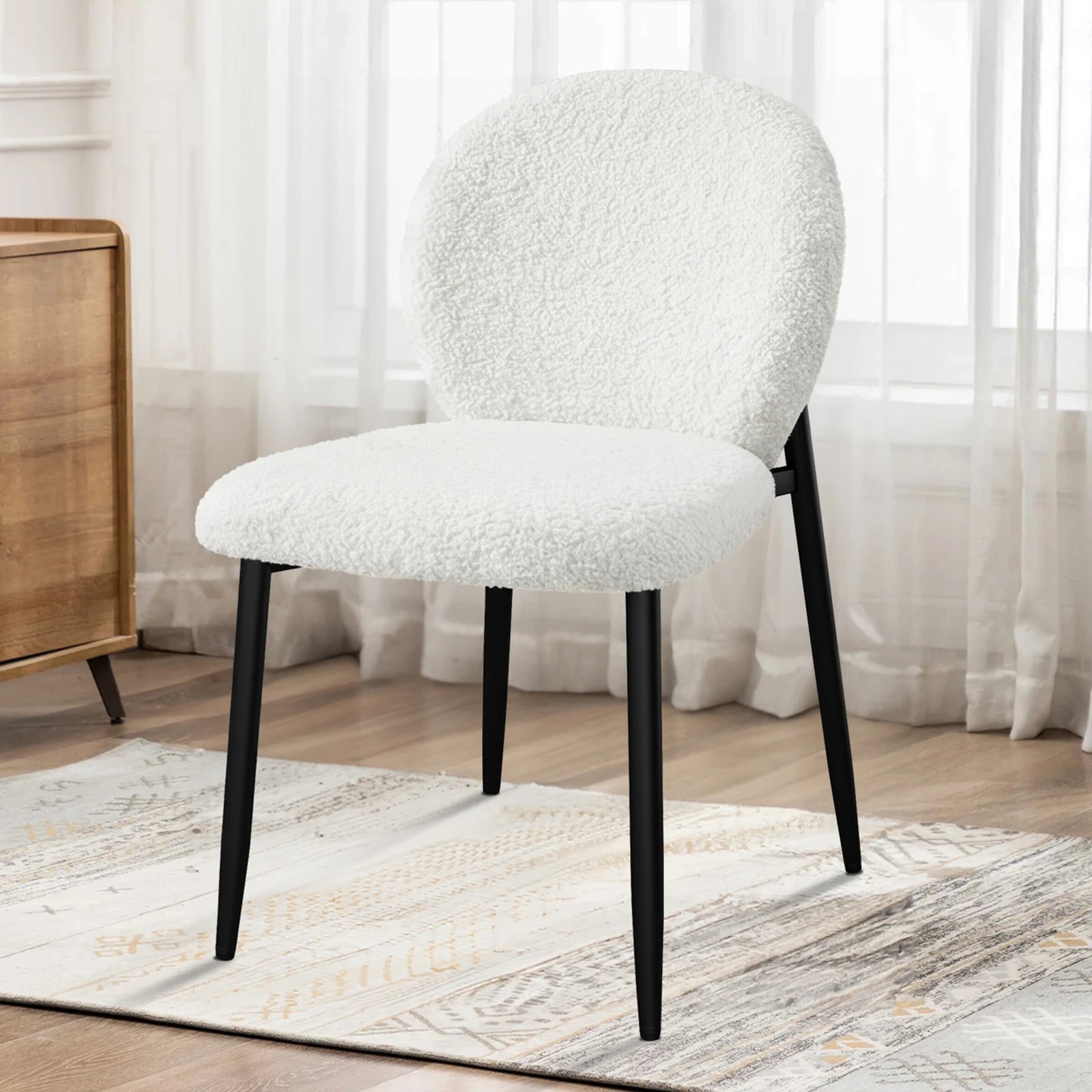 7 Alfordson 4x Dining Chairs Cafe Kitchen Lounge Curved Wooden Back Sherpa - White, 7 of 10