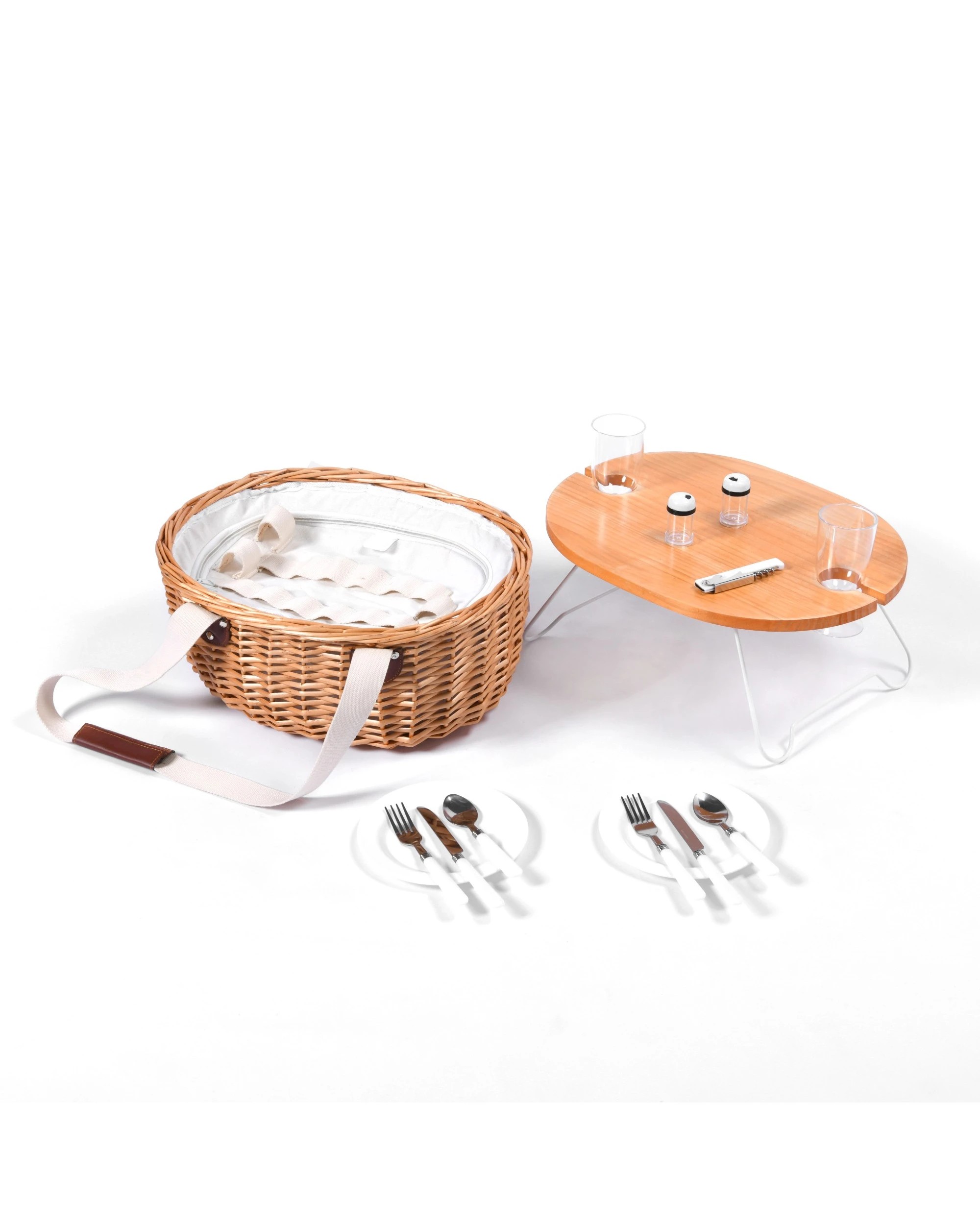 3 Vibes McLaren Vale 2 Person Oval Insulated Wicker Basket with Folding Table - Natural and Cream, 3 of 6