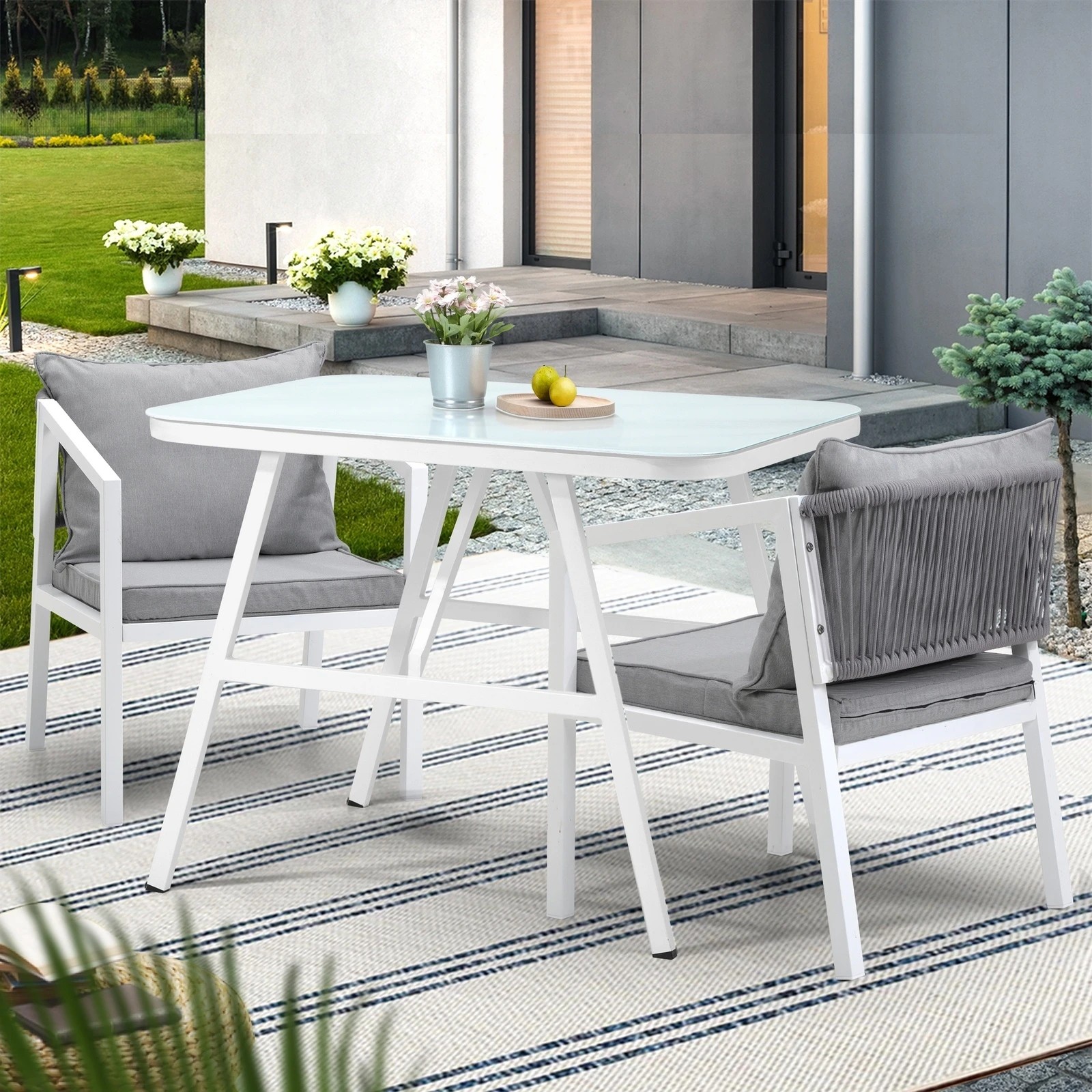9 Livsip Outdoor Dining Set Marble-style Table Garden Patio Furniture Setting 3pcs
 - Multi, 9 of 10