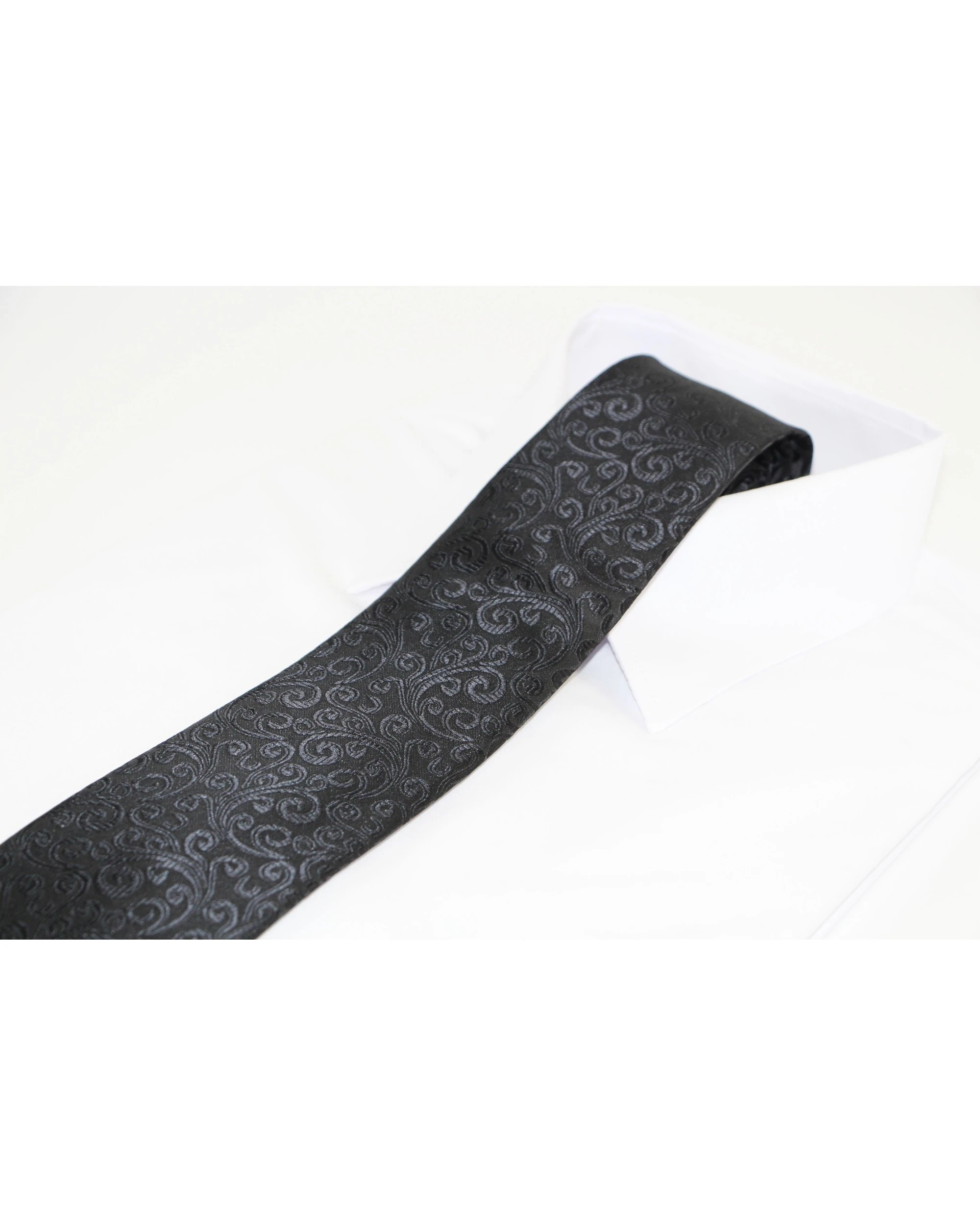 1 Zasel Mens Black Swirl Patterned 8cm Neck Tie, 1 of 2