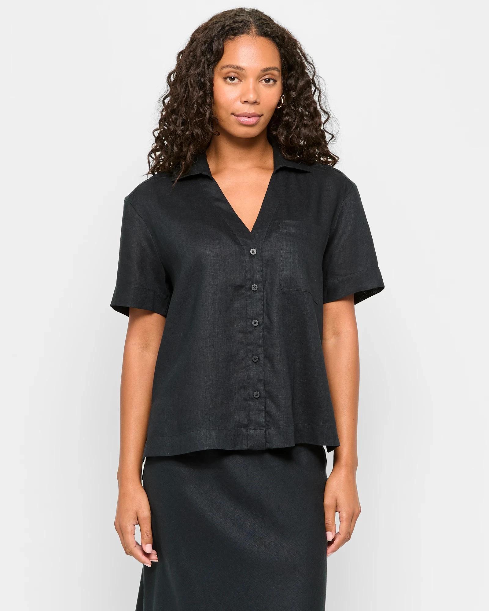 1 Target Woman European Linen Shirt BLACK, 1 of 5
