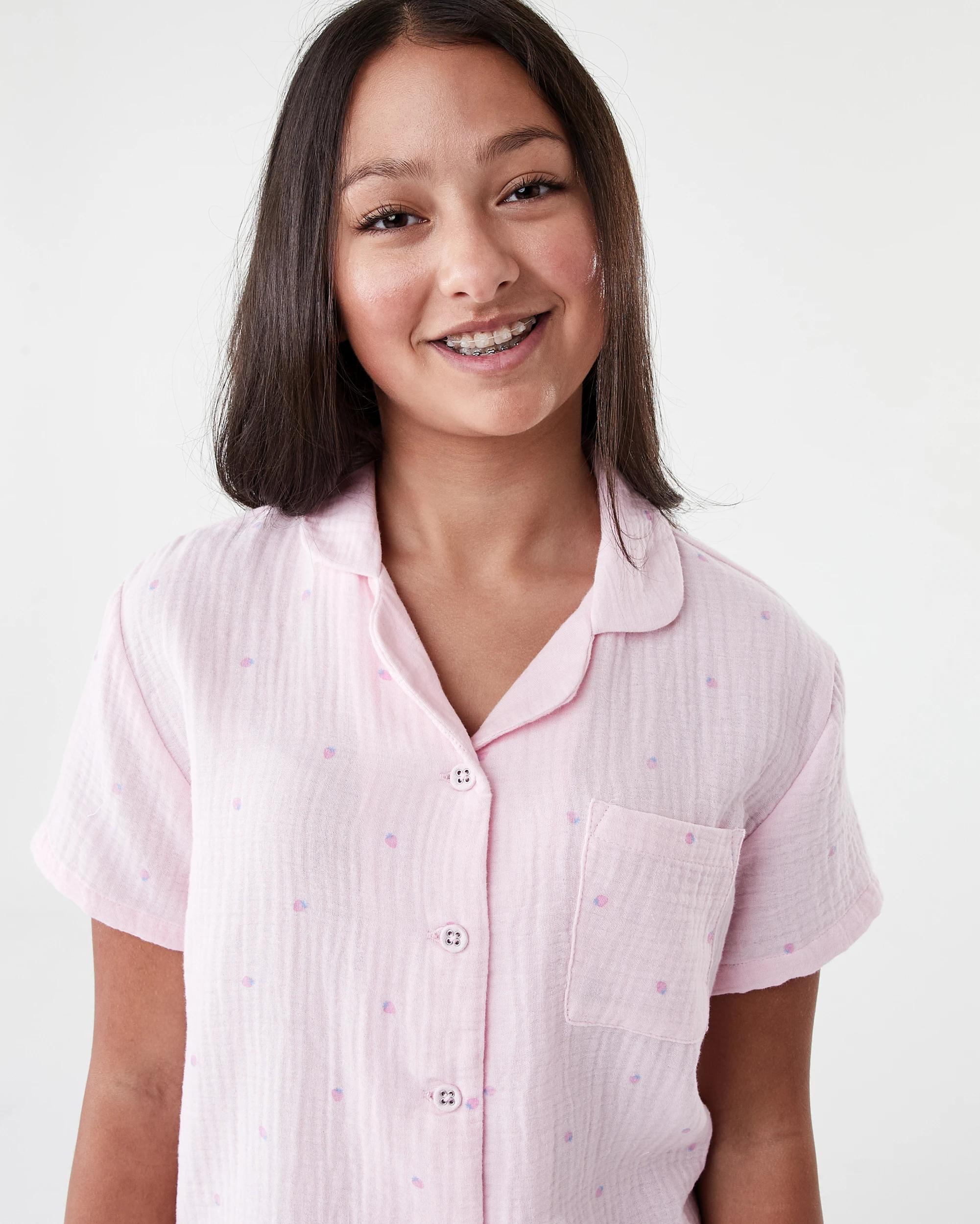 3 Short Sleeve Woven Pyjama Set PINK STRAWBERRY, 3 of 8