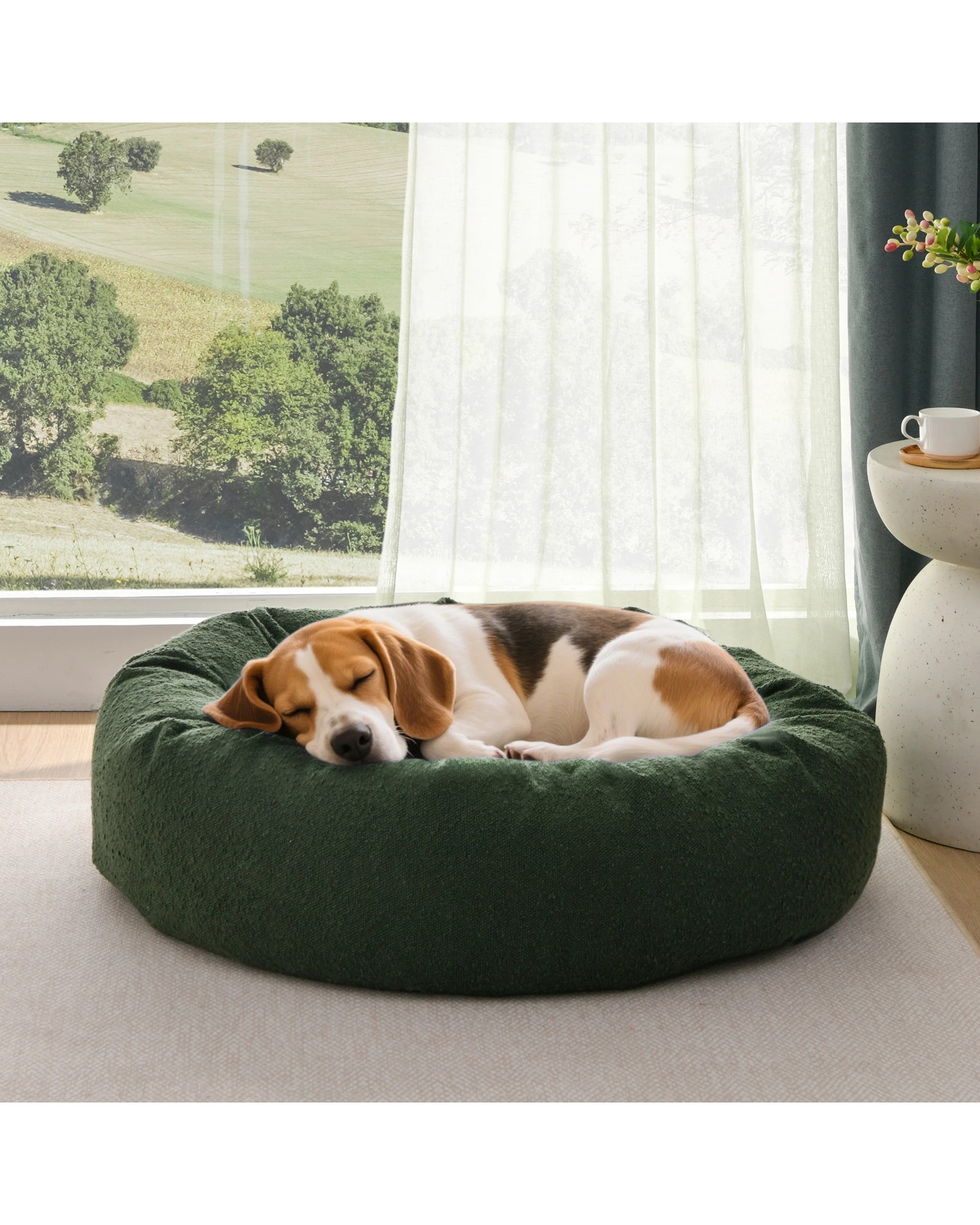 1 Charlie's Miri Round Calming Boucle Dog Bed 90cm Large - Green, 1 of 9