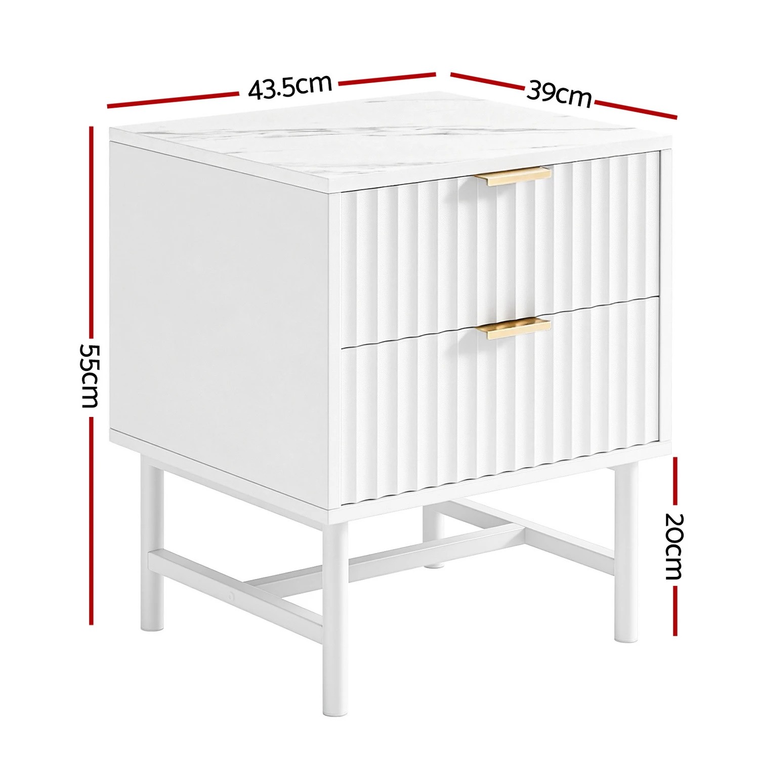 2 Artiss Bedside Table 2 Drawers - - White, 2 of 6