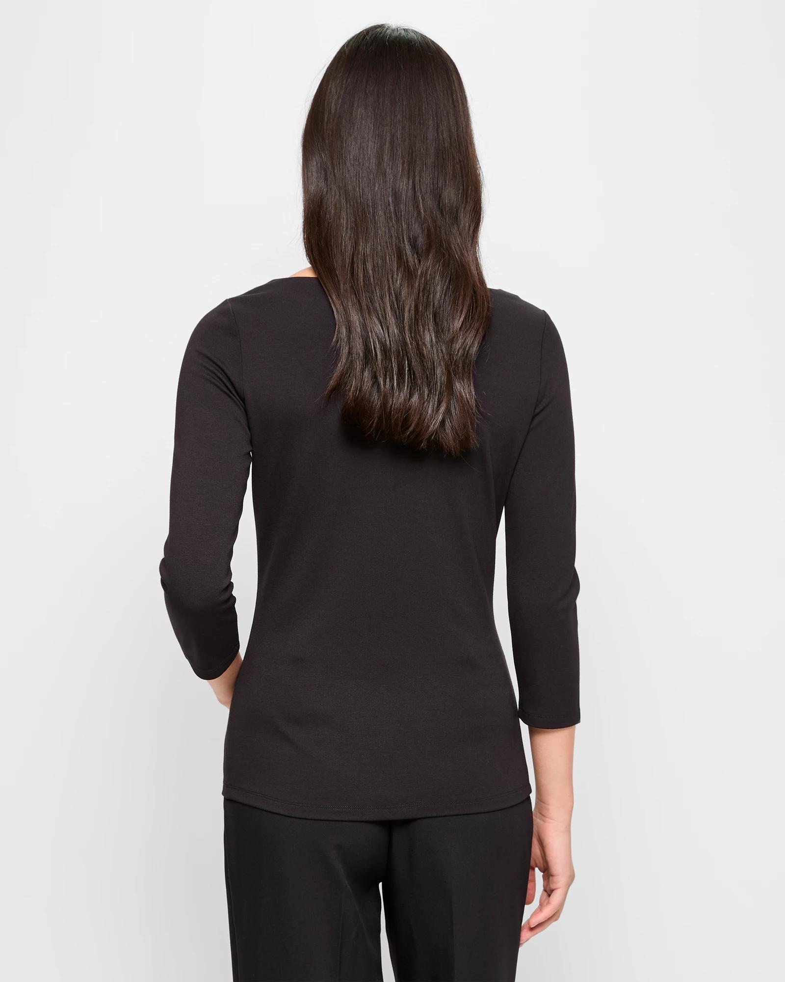 4 3/4 Sleeve Boat Neck Ponte Top - Preview BLACK, 4 of 5