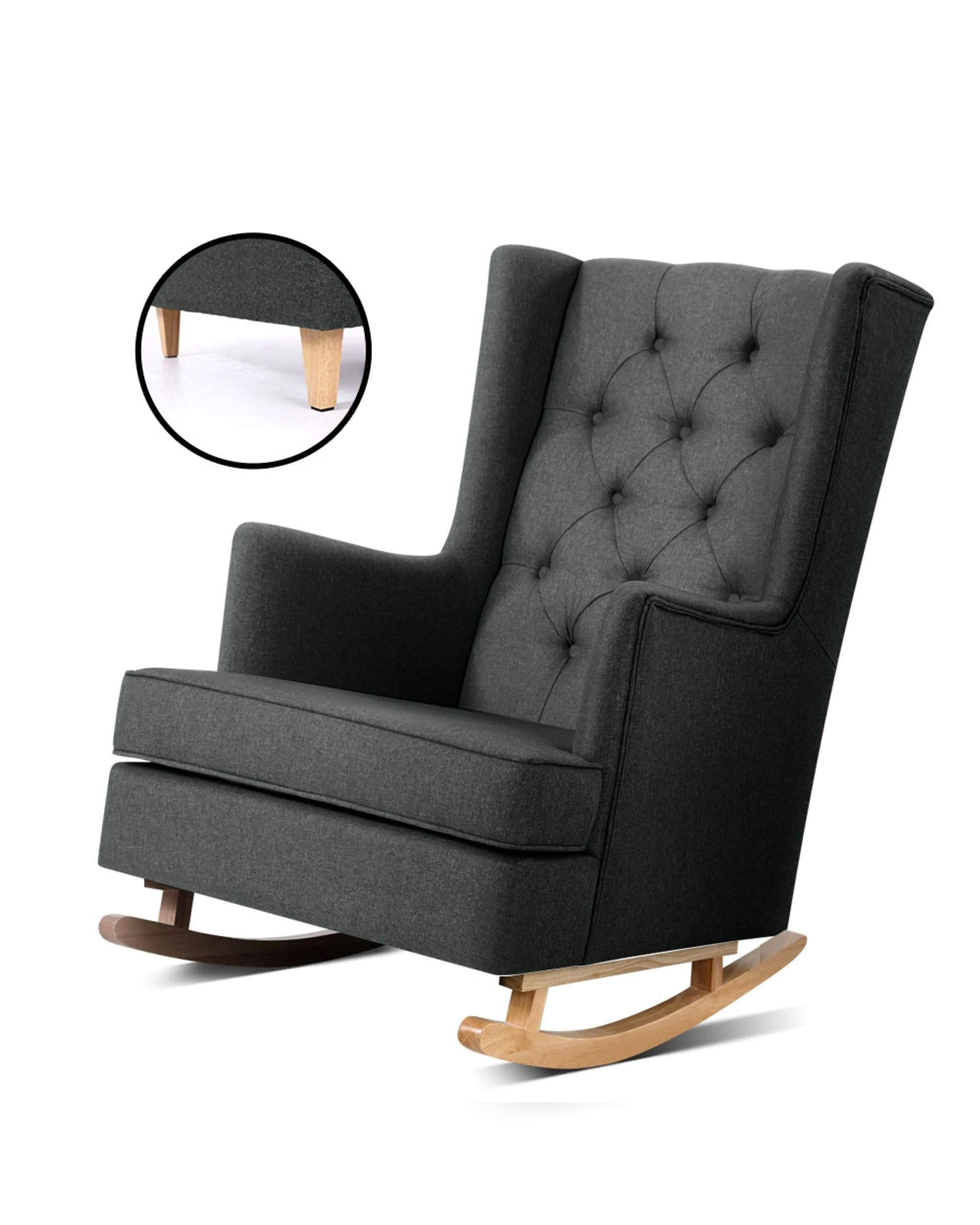 1 Artiss Rocking Chair Armchair Linen Fabric Charcoal Gaia - Charcoal, 1 of 6