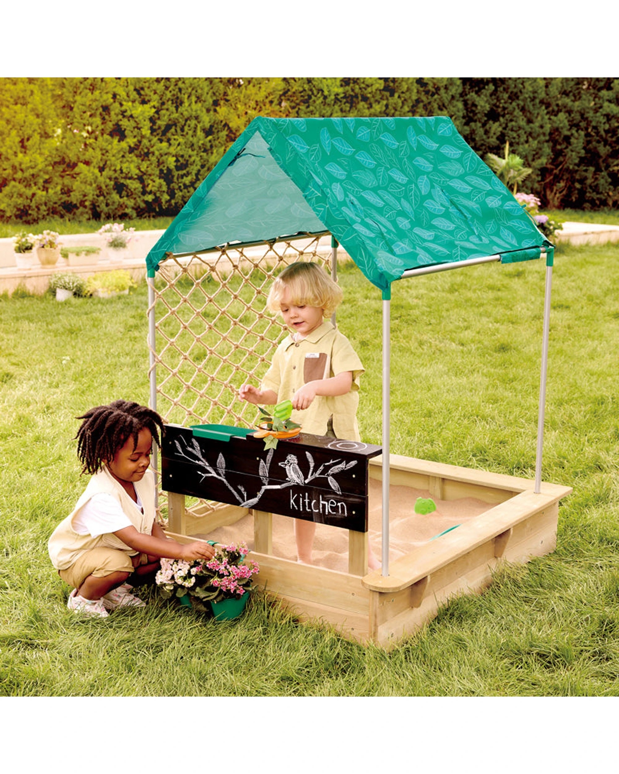 3 Hape Kids Sandbox Cabana Play Kit Sandpit Kitchen Easel Sunshade - Green, 3 of 3